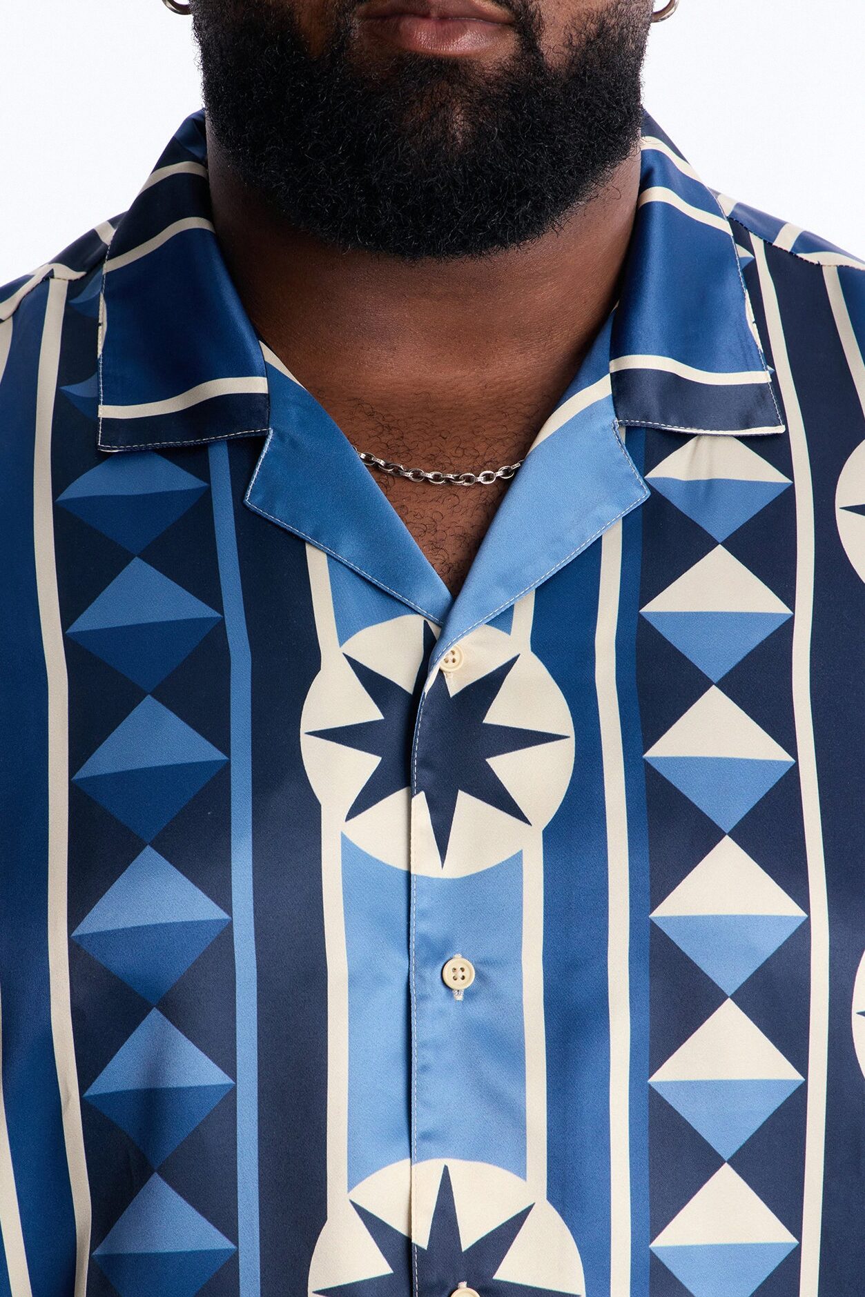 Toscana Geo Cuban Collar Shirt - Blue