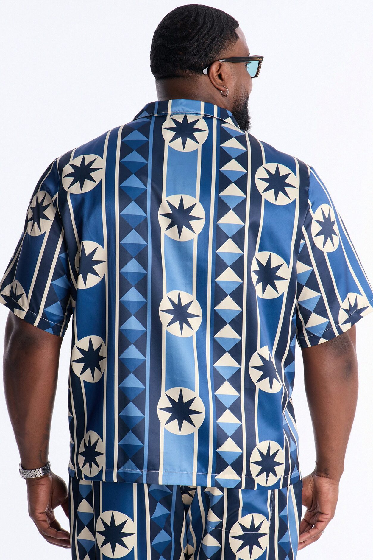 Toscana Geo Cuban Collar Shirt - Blue