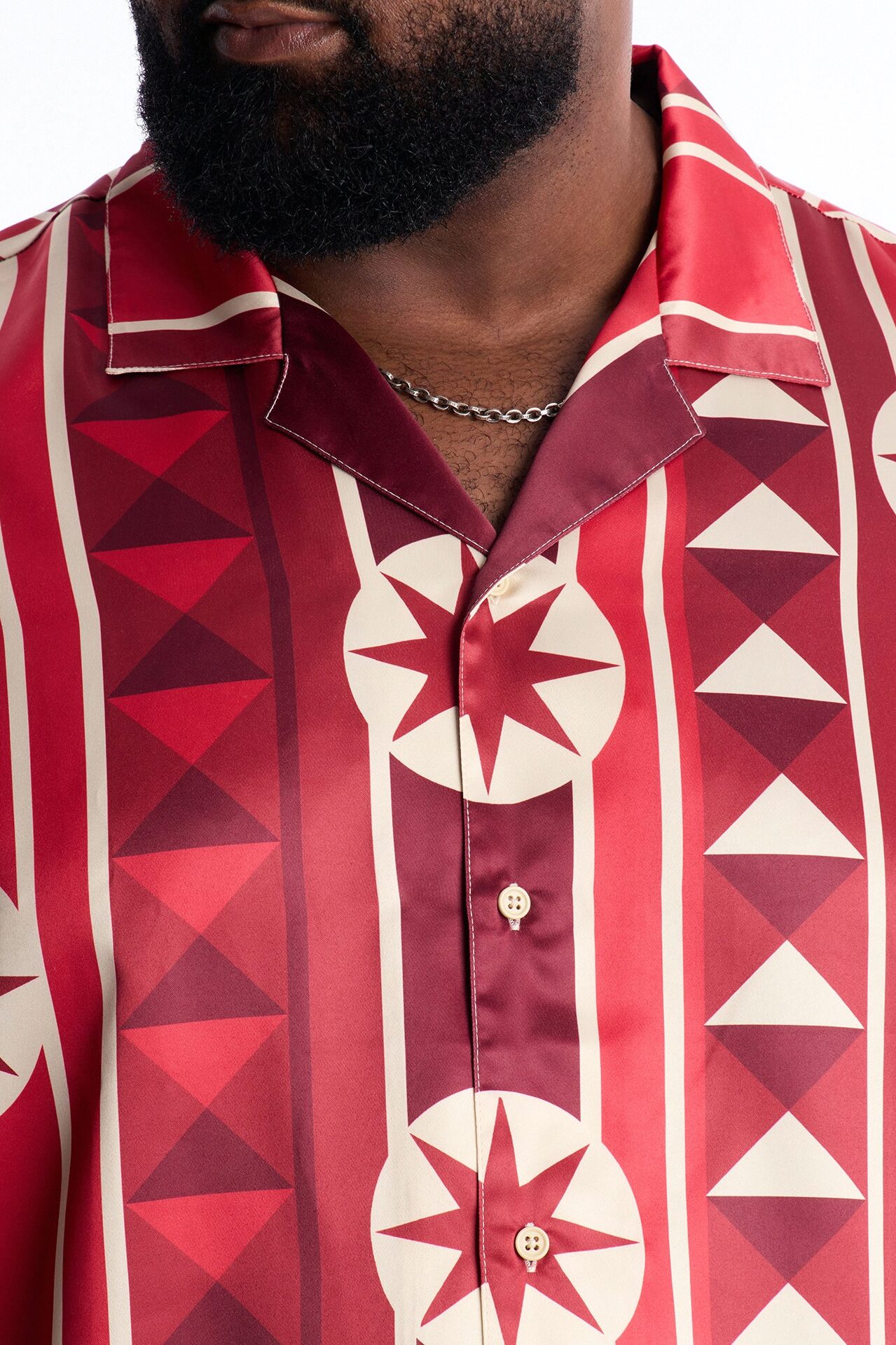 Toscana Geo Cuban Collar Shirt - Red