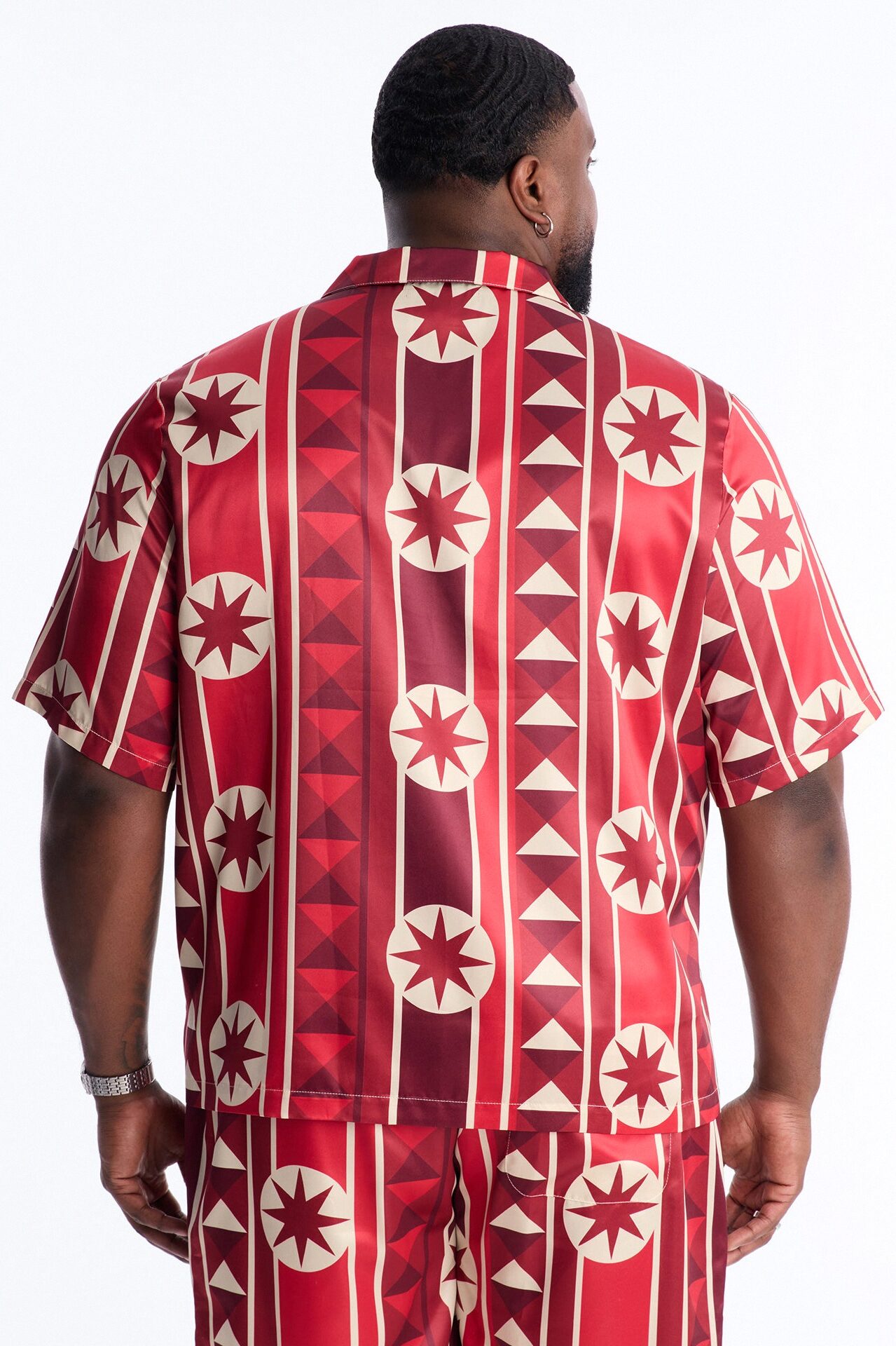 Toscana Geo Cuban Collar Shirt - Red