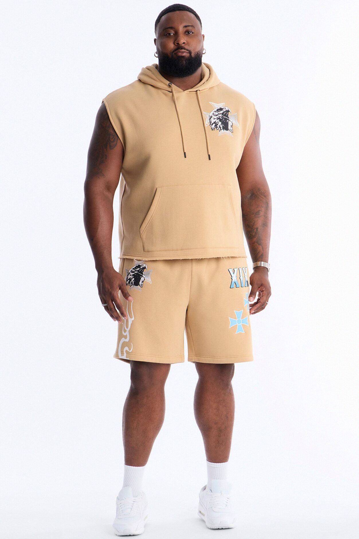 Fly Eagles Sleeveless Hoodie - Khaki