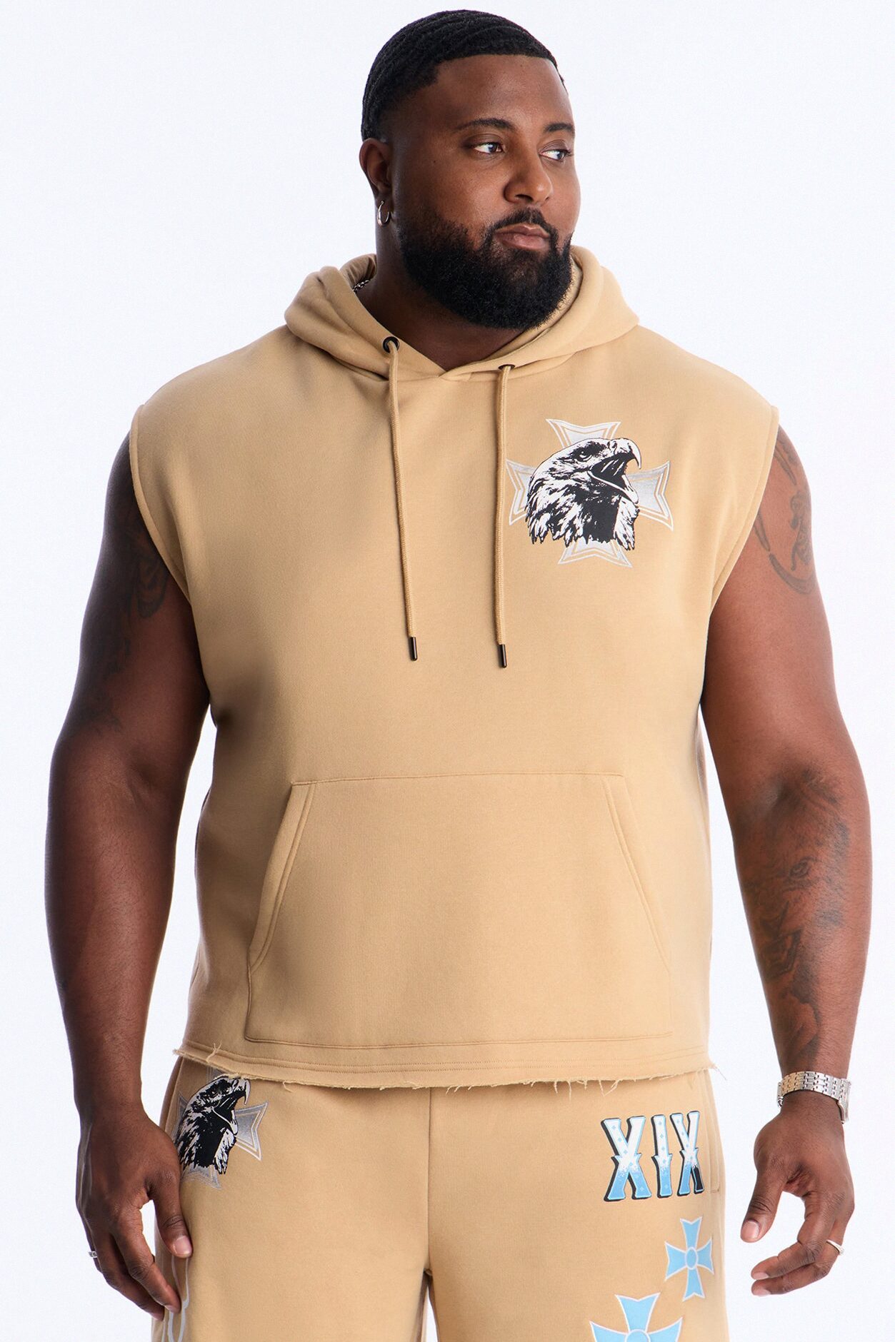 Fly Eagles Sleeveless Hoodie - Khaki