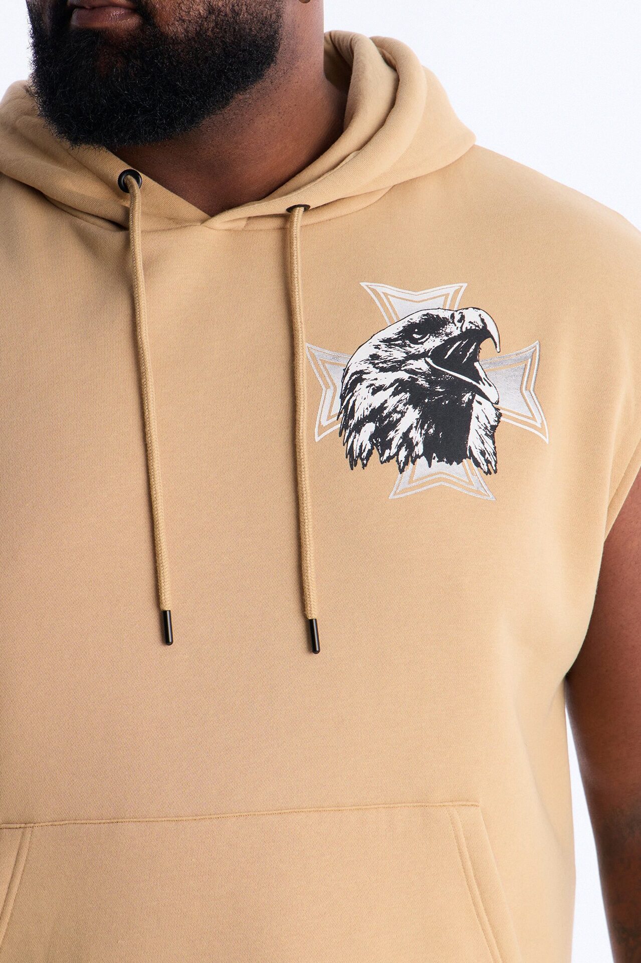 Fly Eagles Sleeveless Hoodie - Khaki