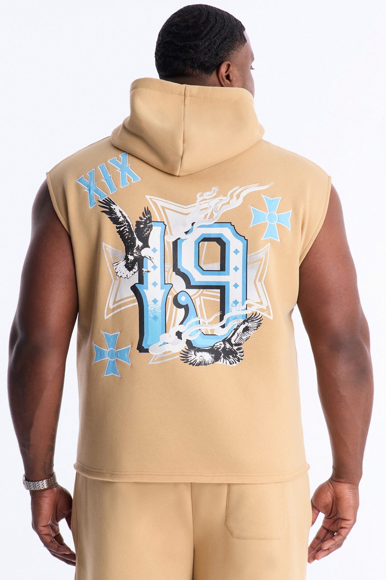 Fly Eagles Sleeveless Hoodie - Khaki