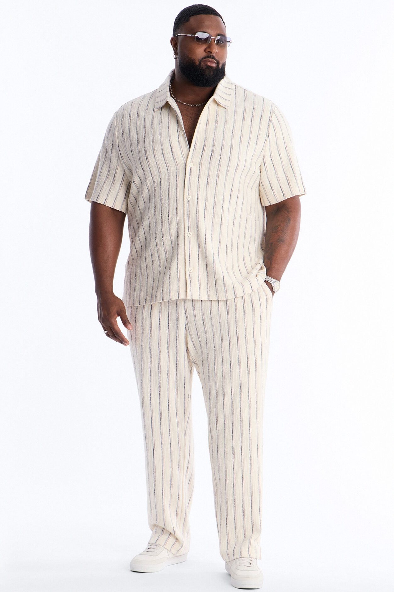 Caicos Textured Stripe Button Up Shirt - Cream