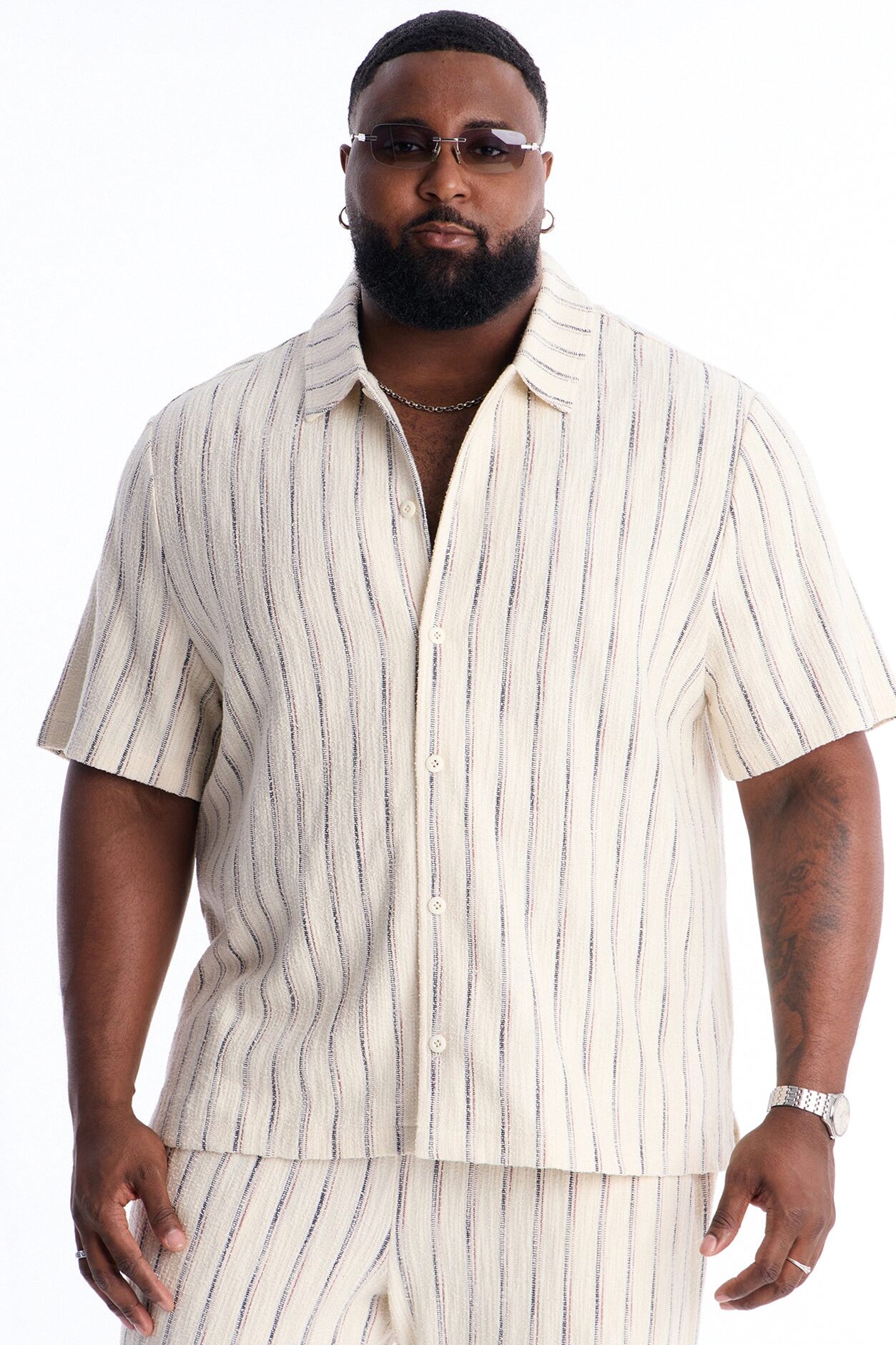 Caicos Textured Stripe Button Up Shirt - Cream