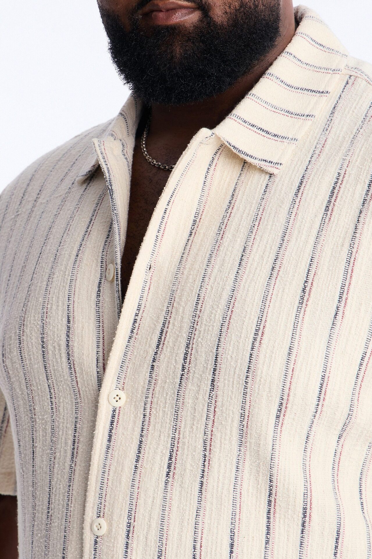 Caicos Textured Stripe Button Up Shirt - Cream