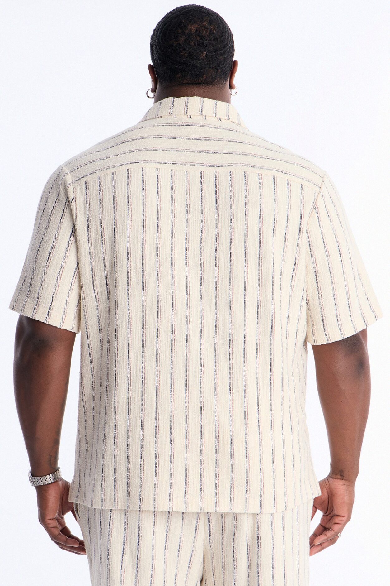 Caicos Textured Stripe Button Up Shirt - Cream