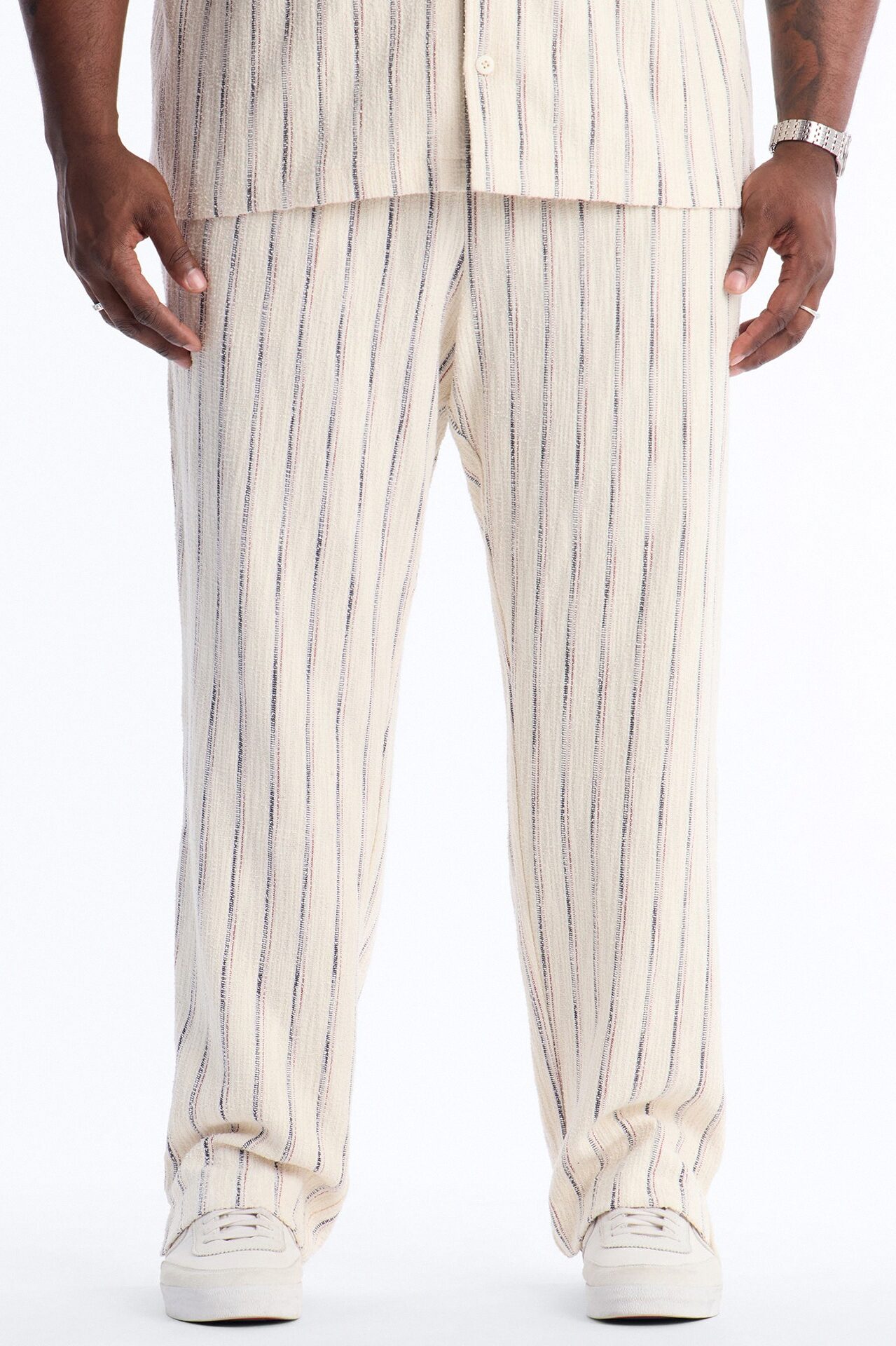 Slim Caicos Textured Stripe Slit Pant - Cream