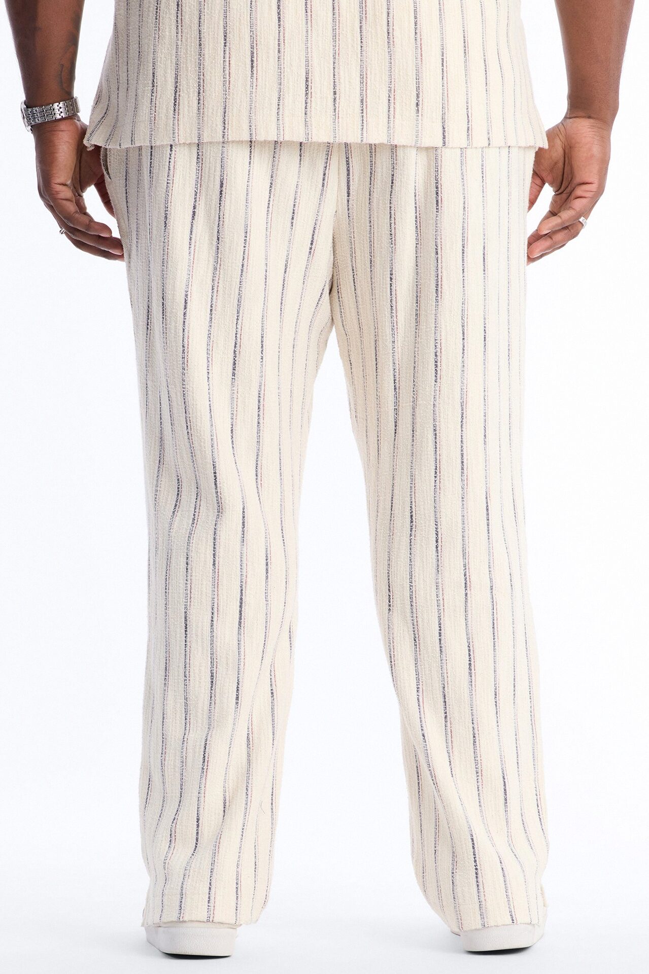 Slim Caicos Textured Stripe Slit Pant - Cream