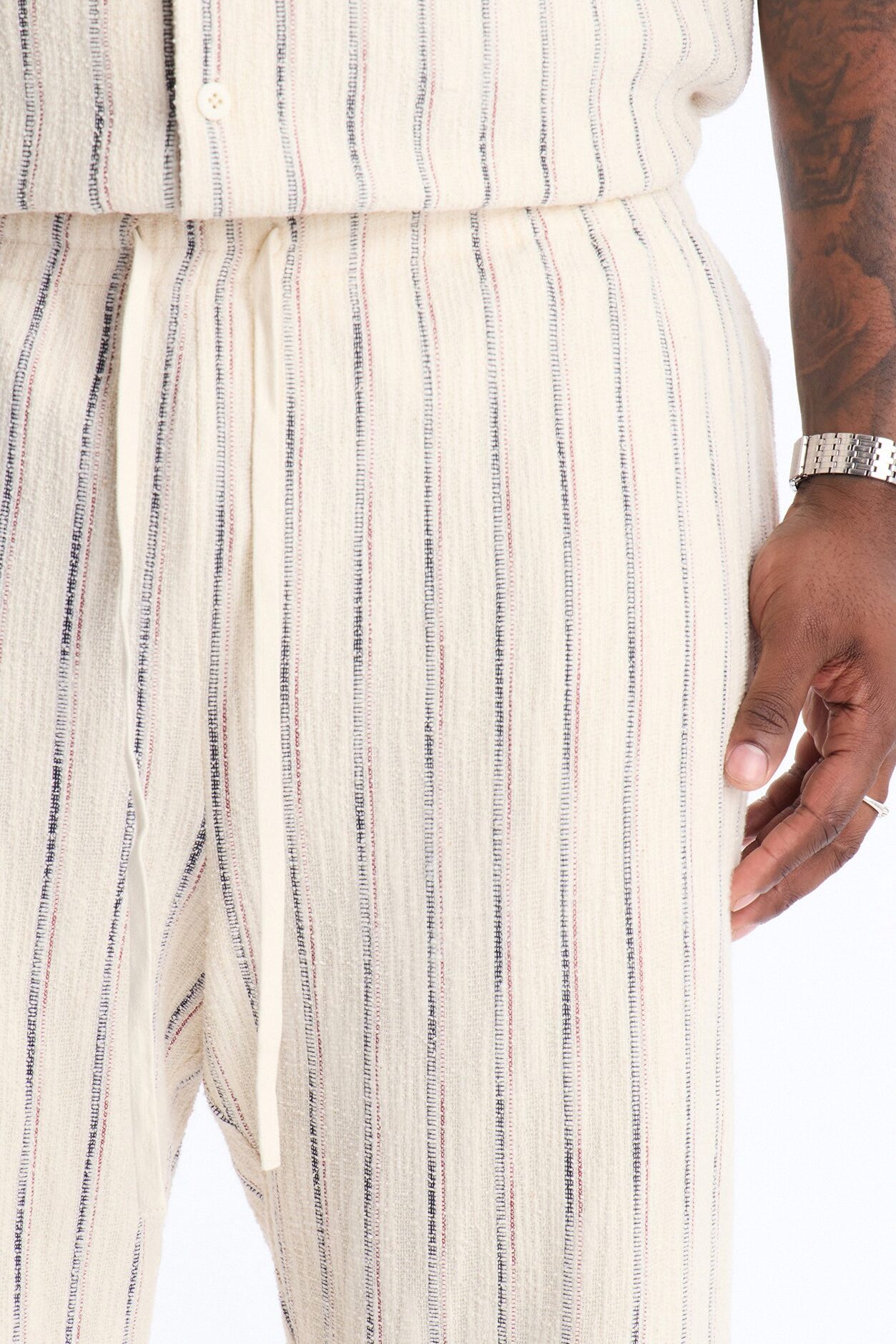Slim Caicos Textured Stripe Slit Pant - Cream
