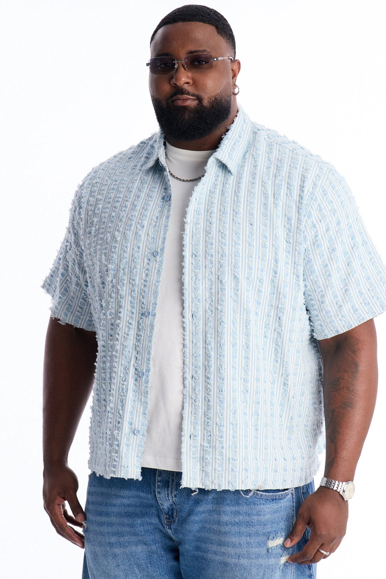 Relaxed Eternal Shell Button Up Shirt - Light Blue