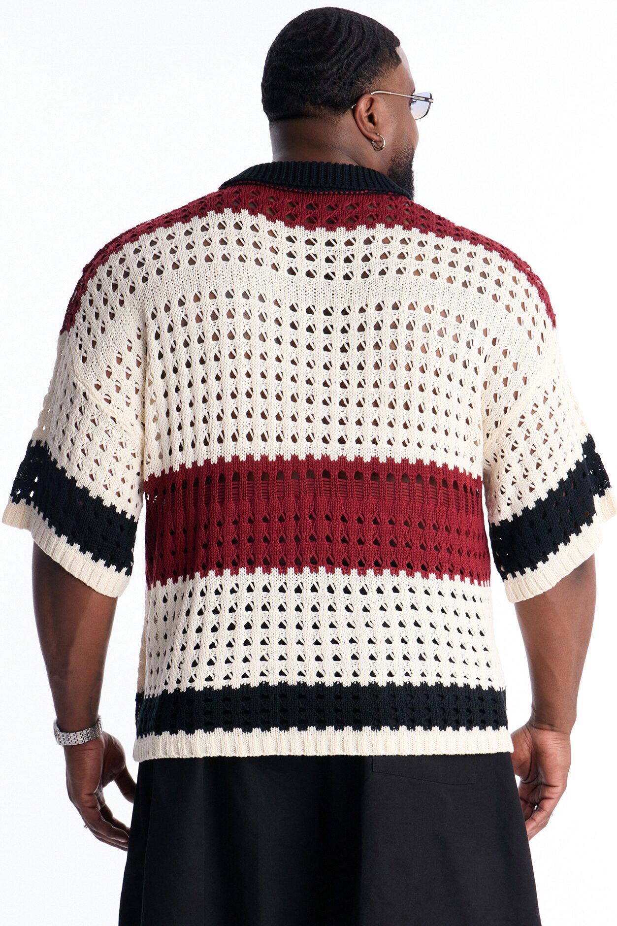 Weathered Stripe Knitted Polo - Burgundy
