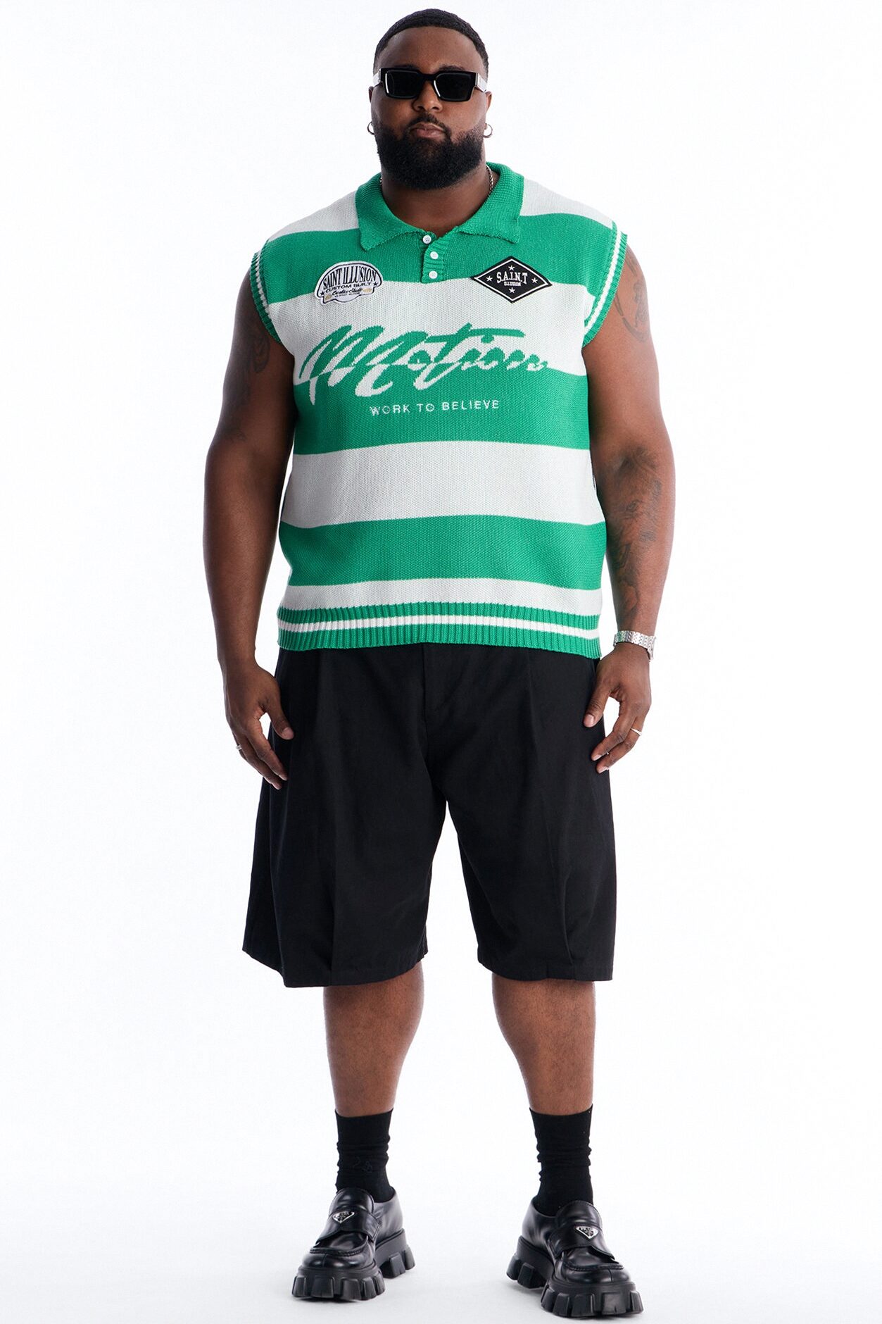 Motion Lines Sweater Vest - Green