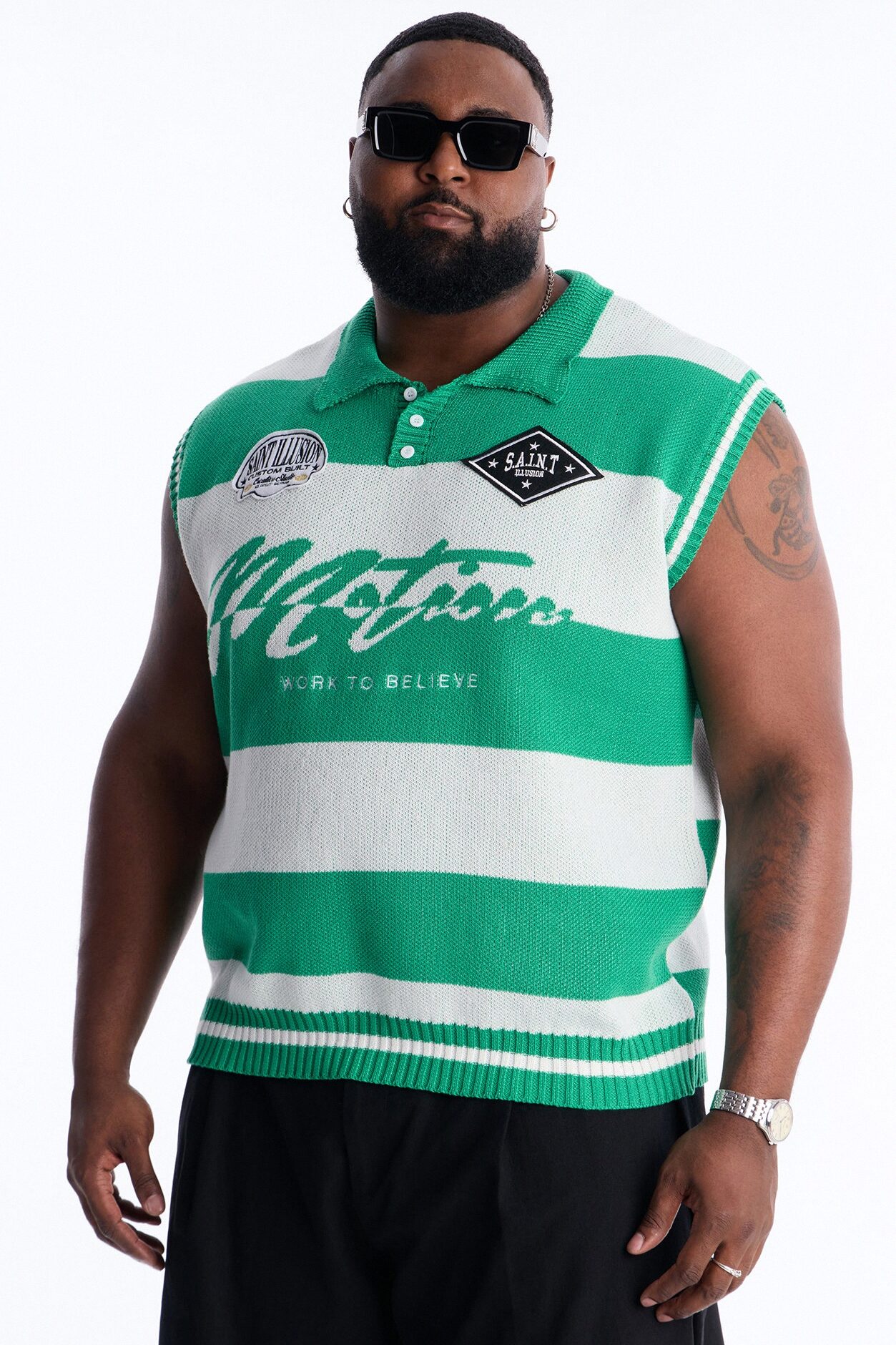 Motion Lines Sweater Vest - Green