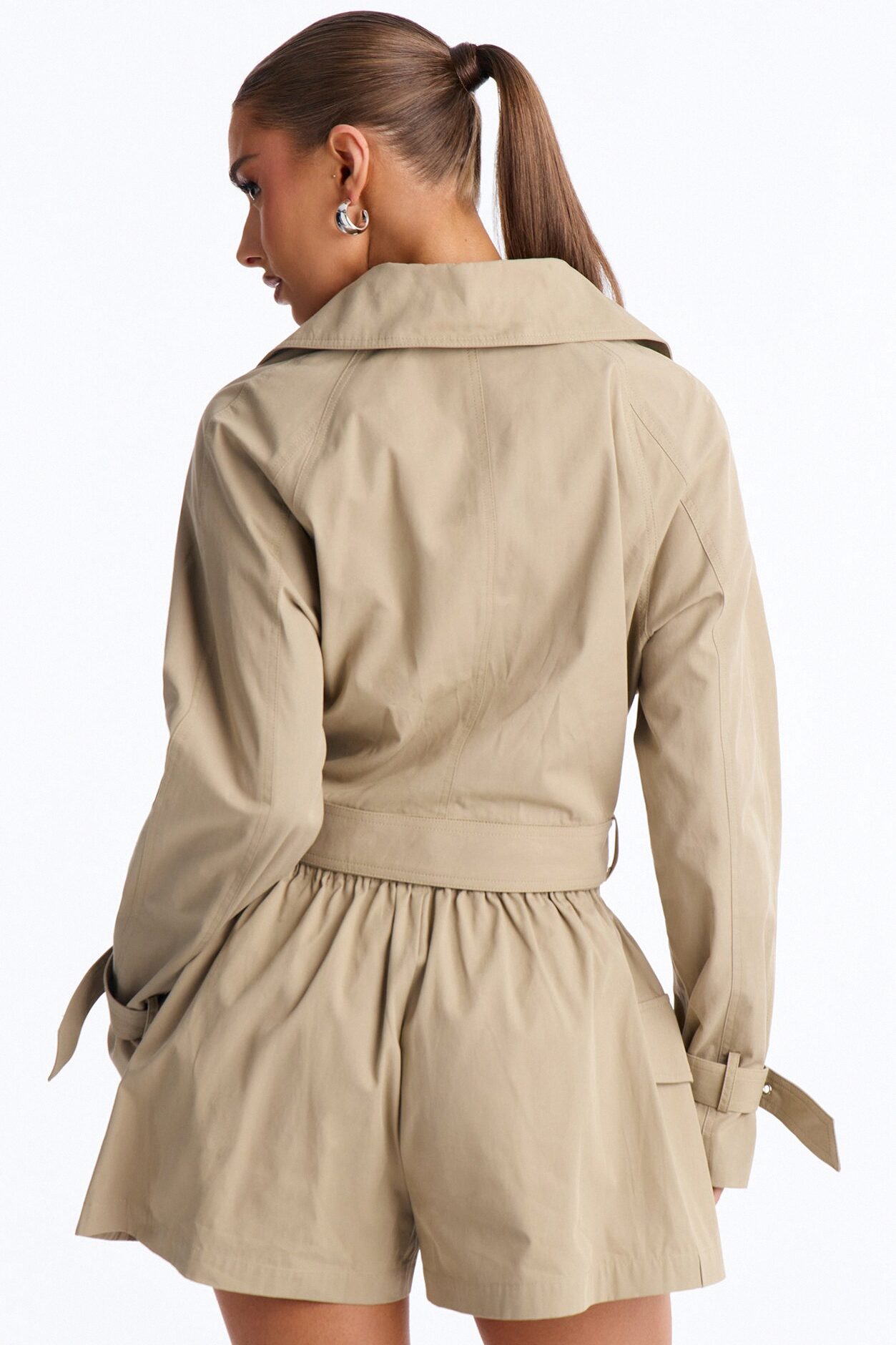 Head Turner Twill Cropped Trench Jacket - Khaki