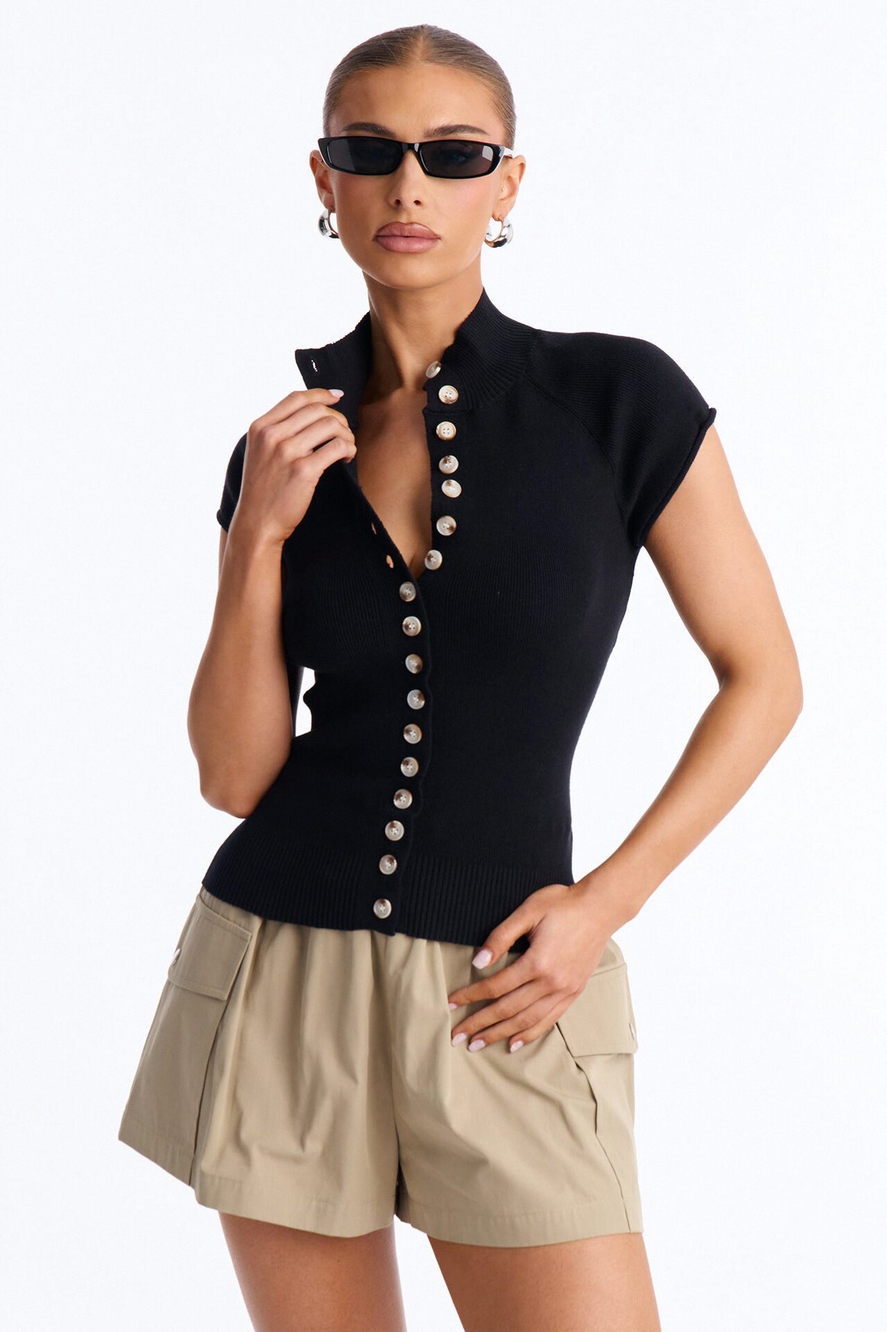 In A Daydream Mock Neck Cardigan Top - Black