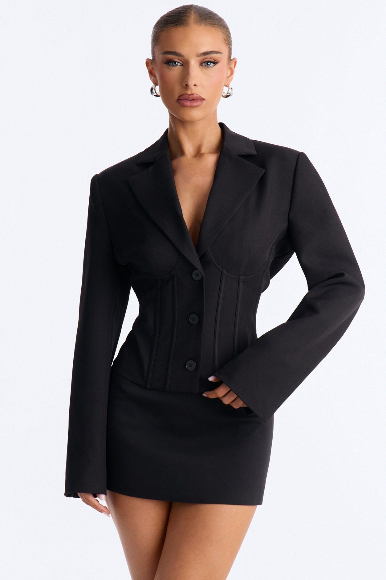Where's Your Waist Corset Fitted Blazer - Black