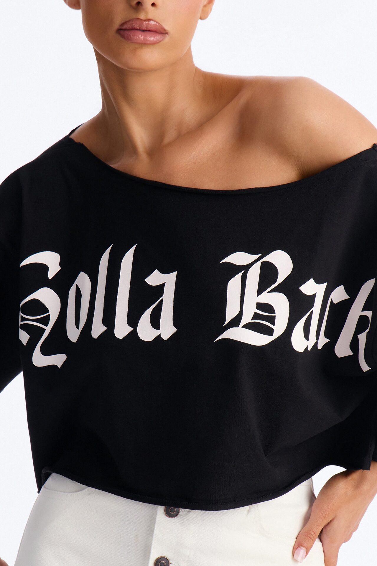Holla Back Off Shoulder Crop Top - Black