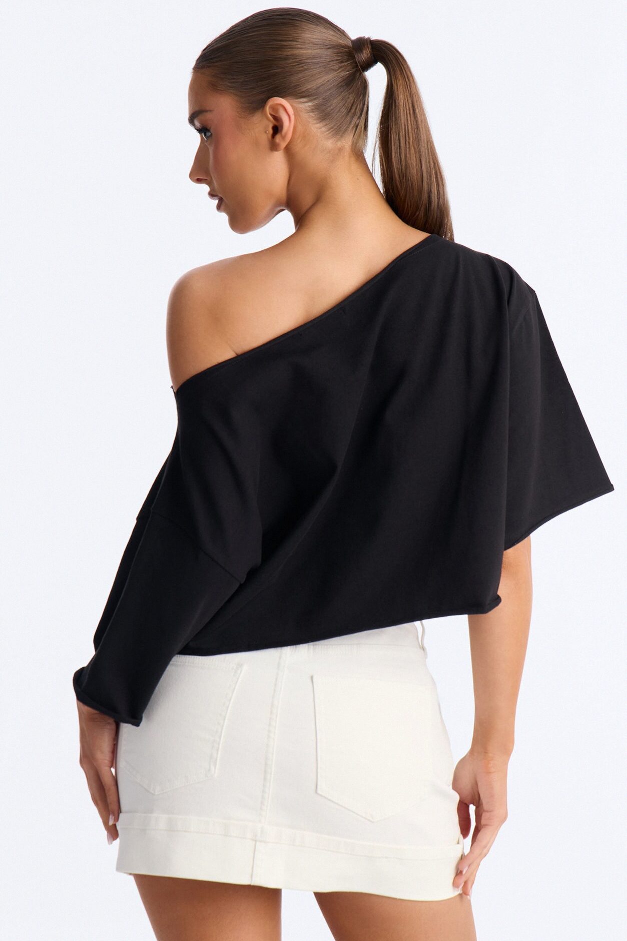 Holla Back Off Shoulder Crop Top - Black