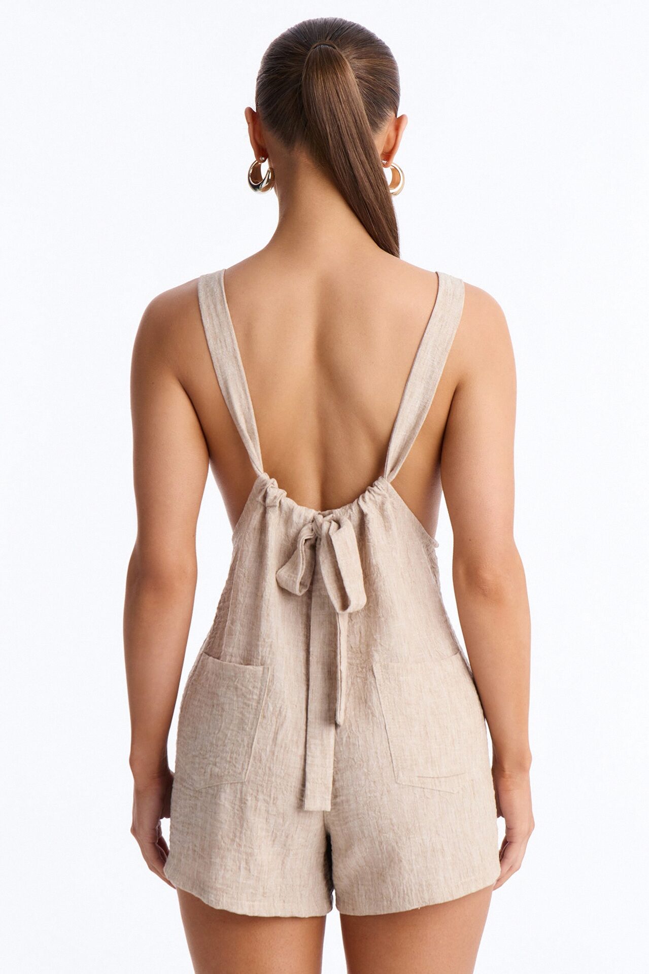 Jeanie Flowy Linen Romper - Tan