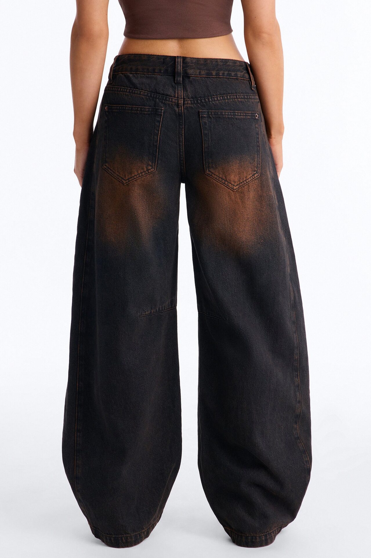 By My Side Low Waist Tinted Barrel Jeans - Dark Brown