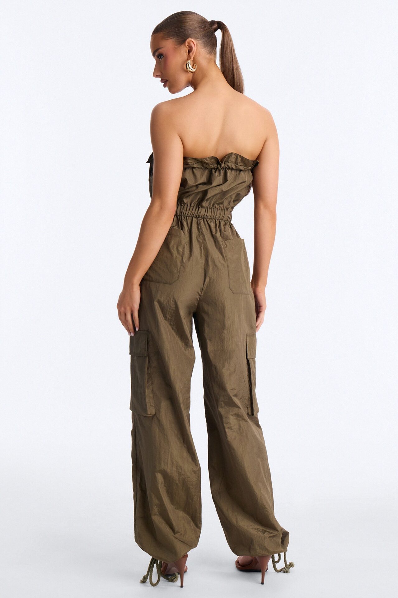 Bria Cargo Nylon Jumpsuit - Olive