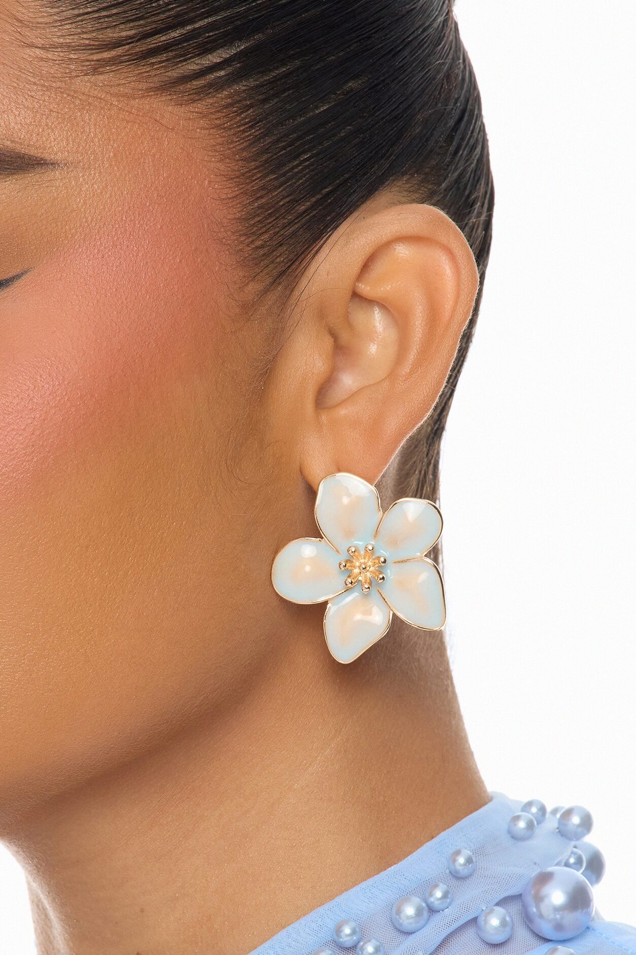 Serene Blossom Stud Earrings - Blue
