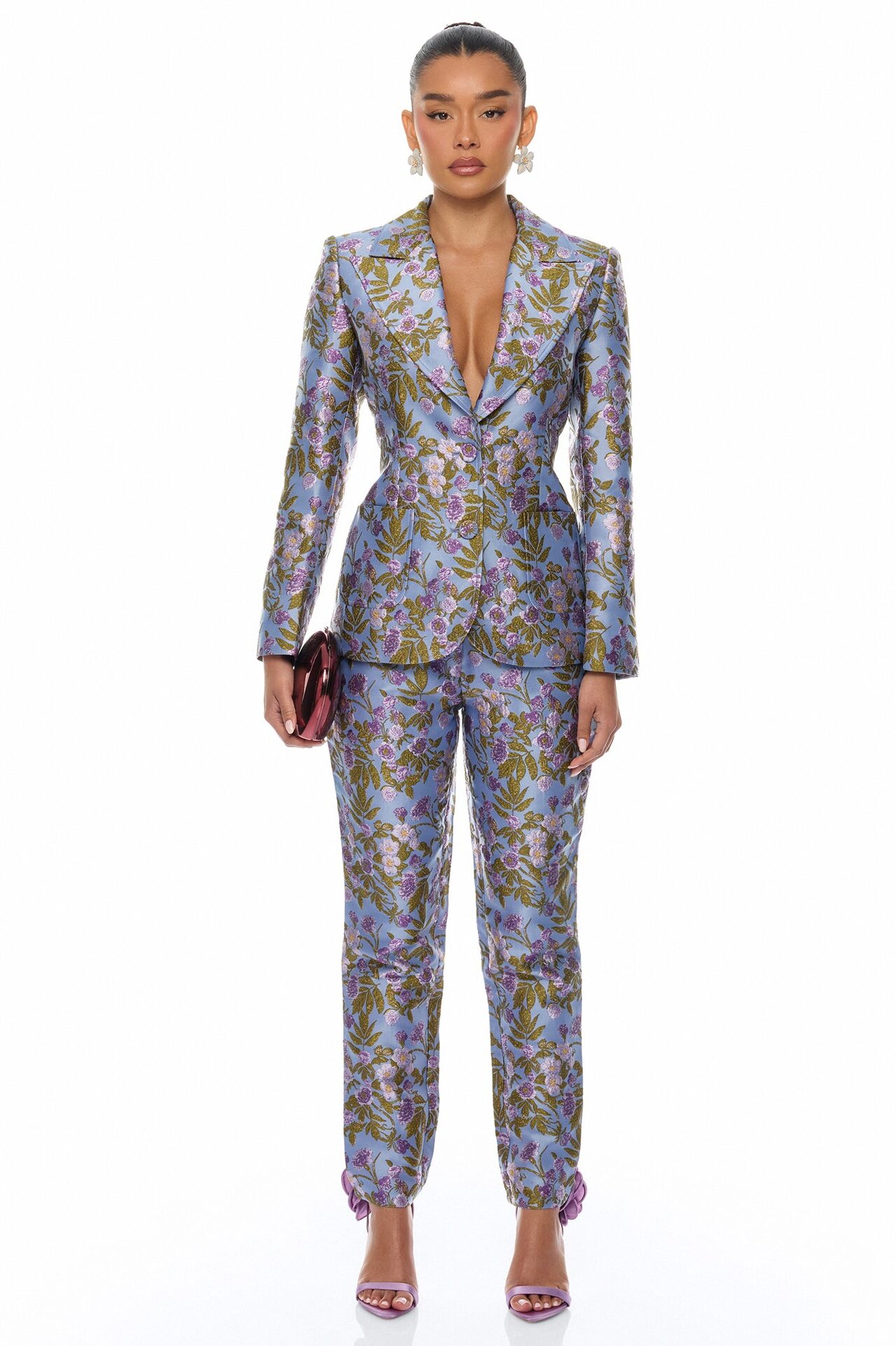 Emilee Jacquard Blazer Pant Set - Periwinkle