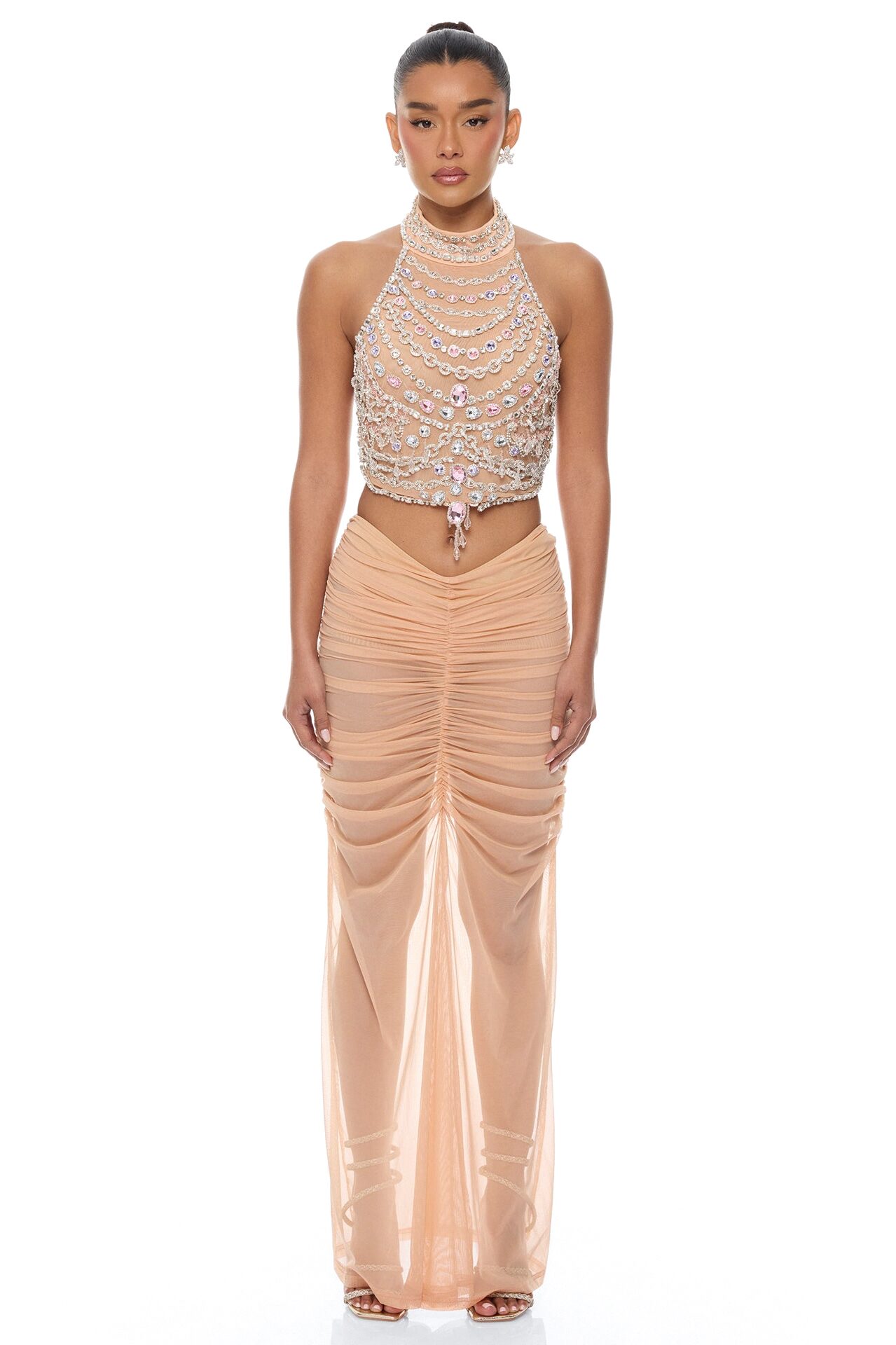 Savanna Rhinestone Skirt Set - Nude/combo
