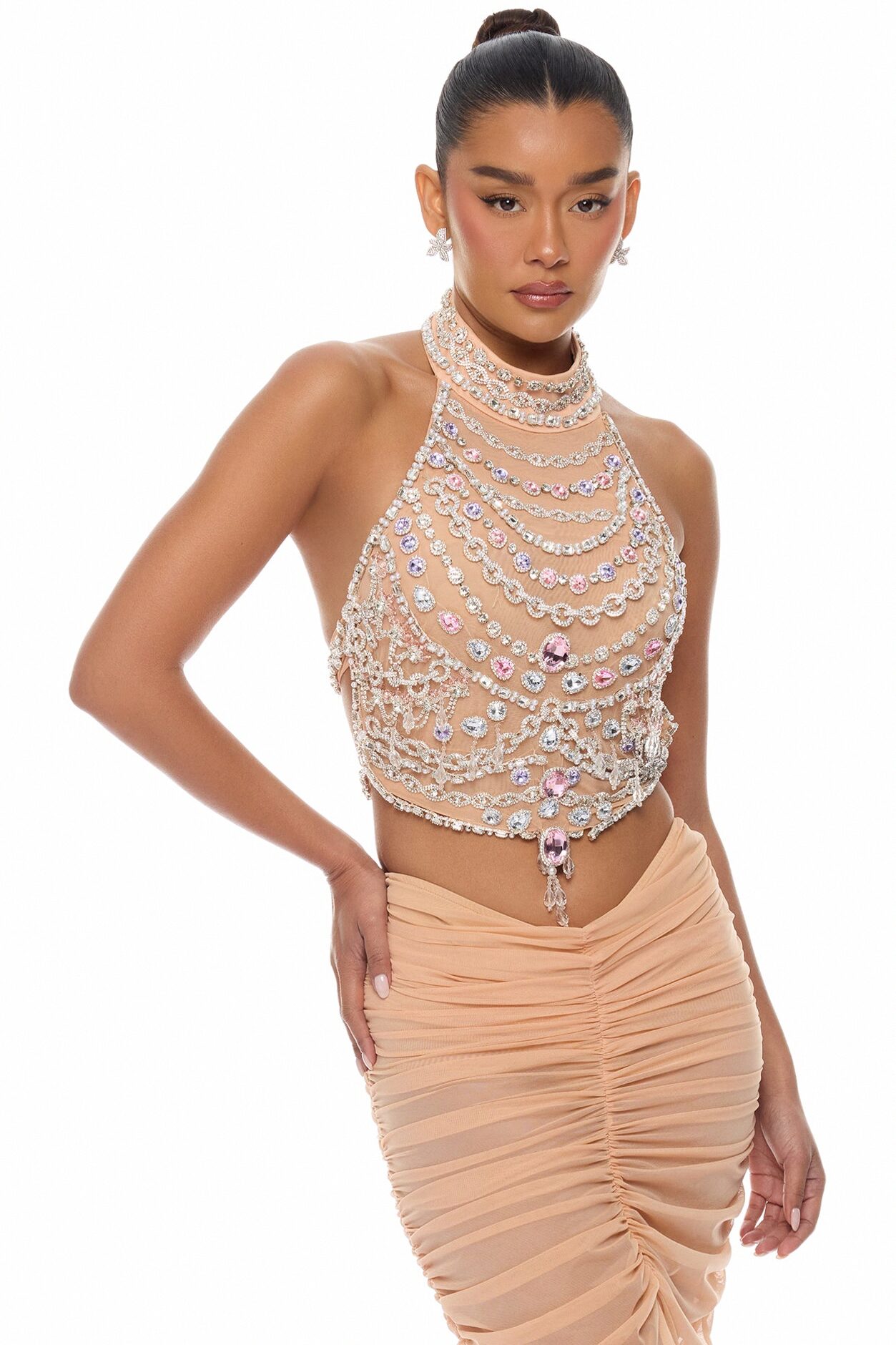 Savanna Rhinestone Skirt Set - Nude/combo
