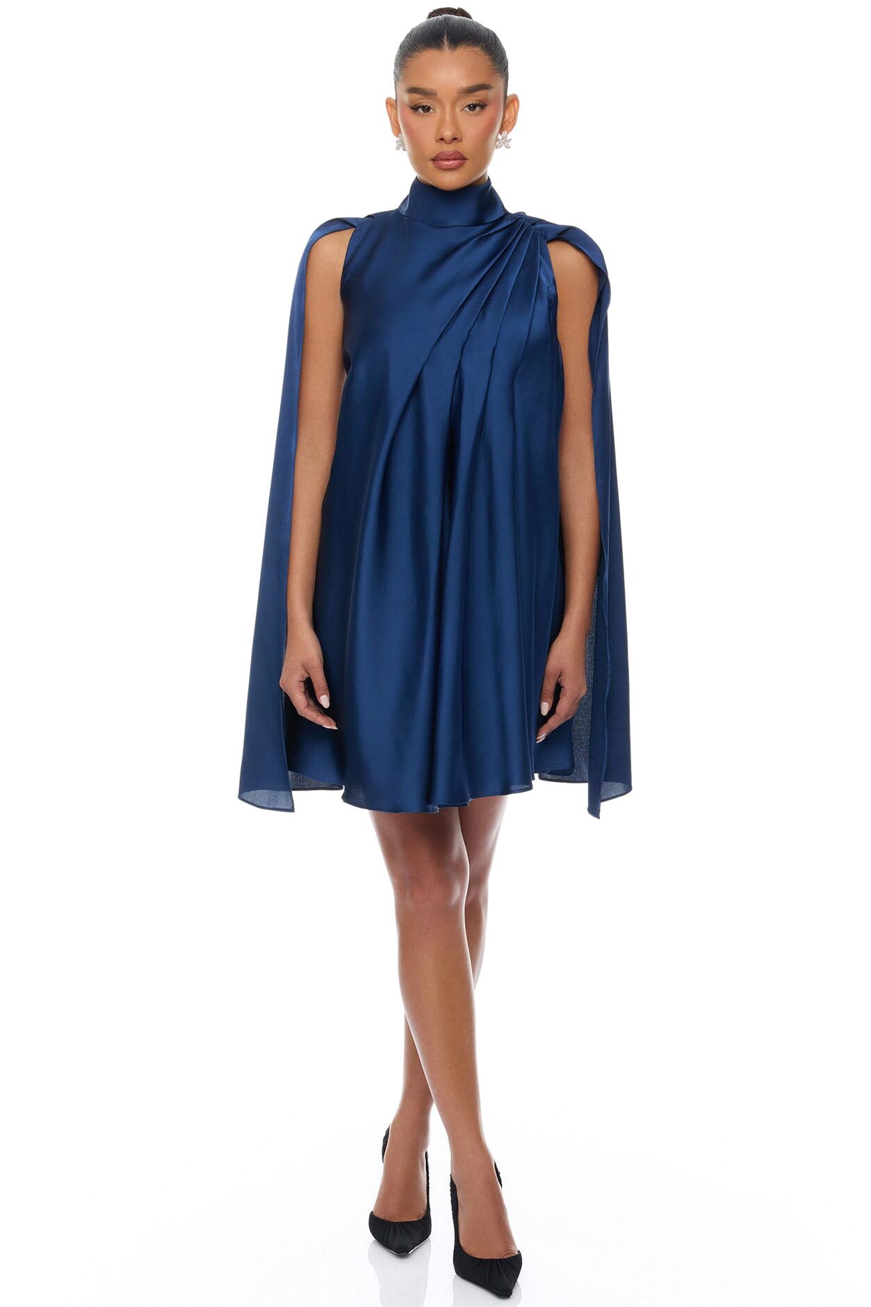 Rachelle Draped Satin Mini Dress - Navy