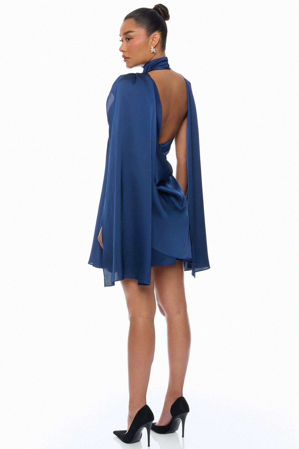 Rachelle Draped Satin Mini Dress - Navy