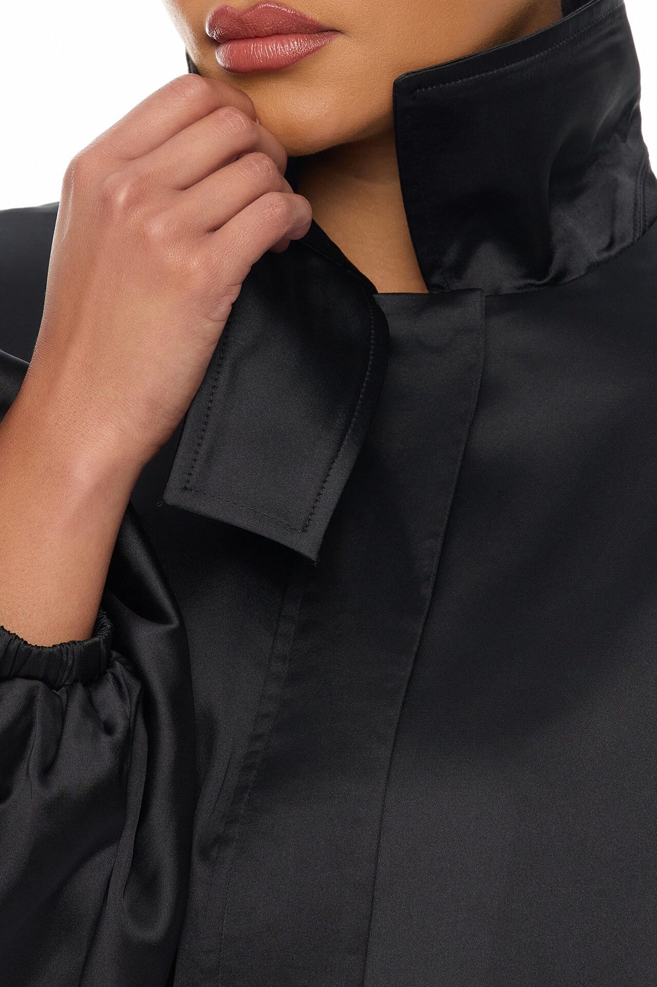 Izabel Balloon Sleeve Satin Romper - Black