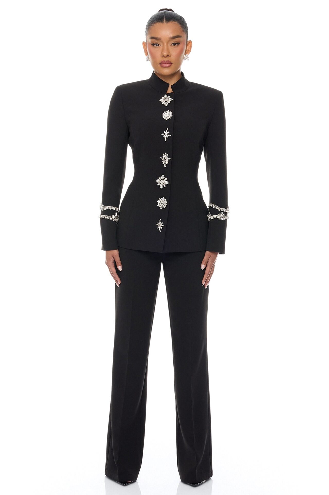 Billie Rhinestone Pant Set - Black
