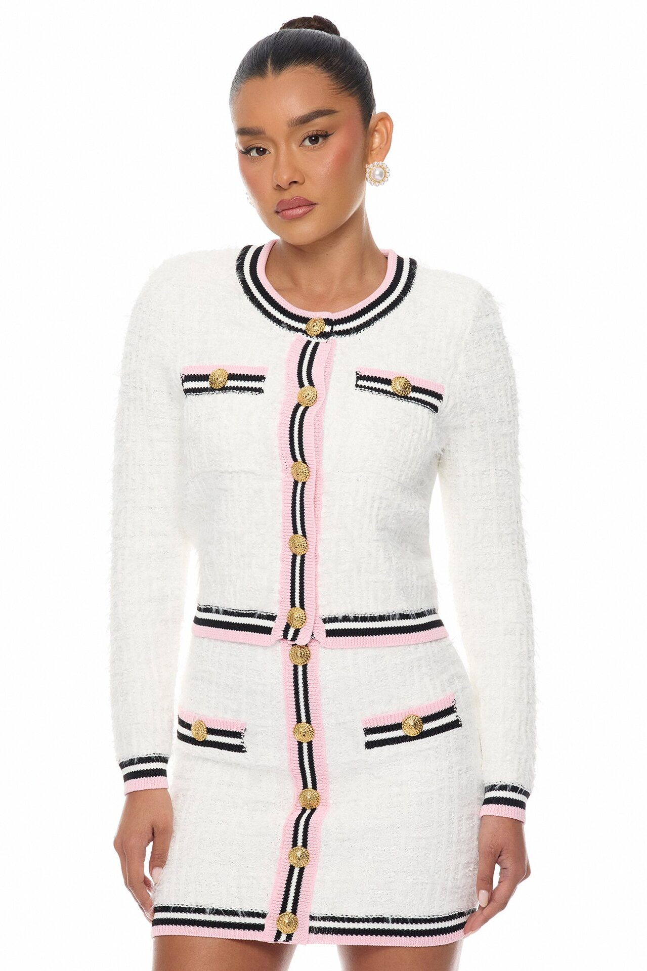 Haylee Tweed Skirt Set - White/combo
