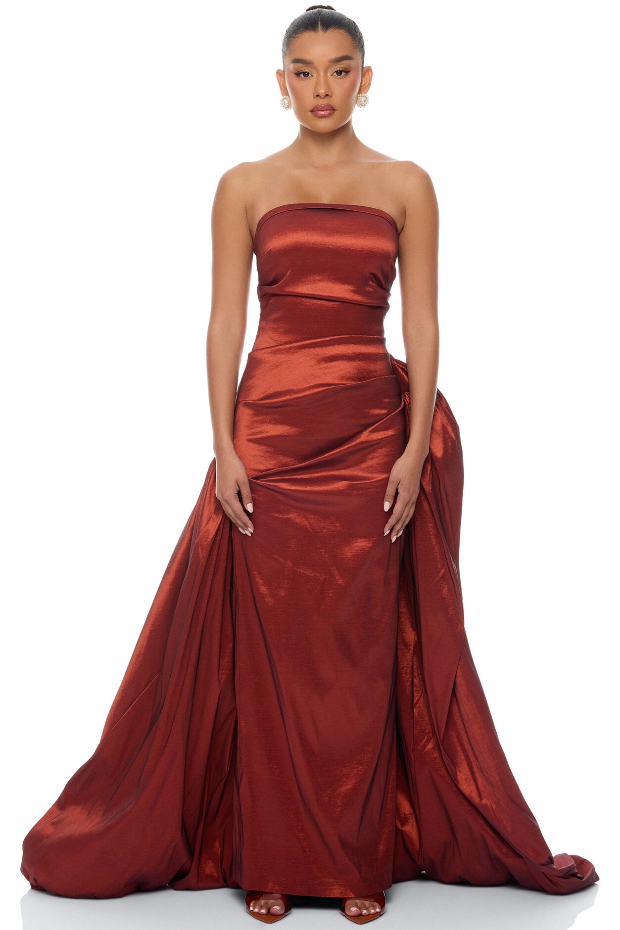 Evelina Bubble Taffeta Gown - Rust