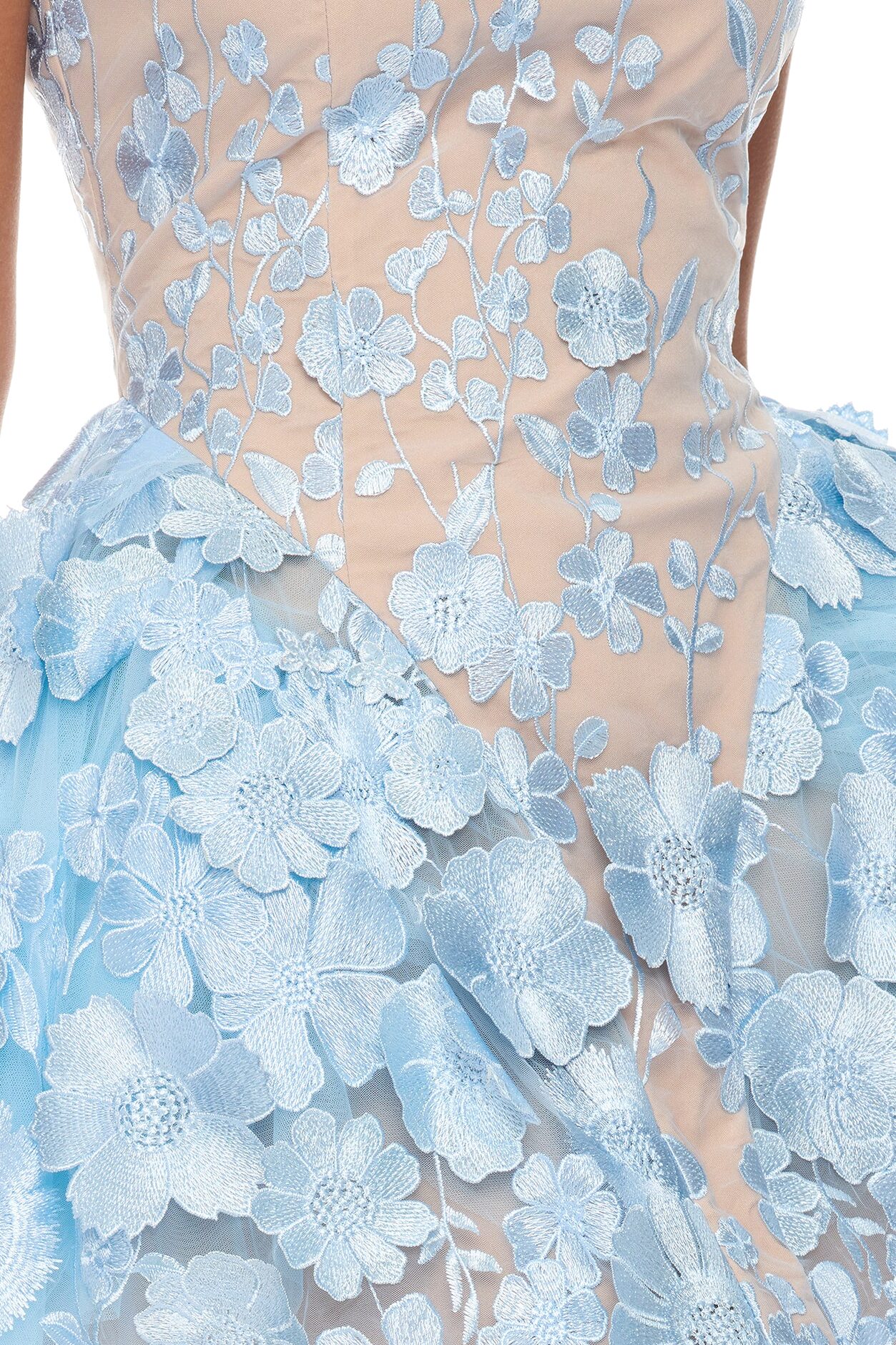 Garden Grace Floral Embroidered Mini Dress - Light Blue