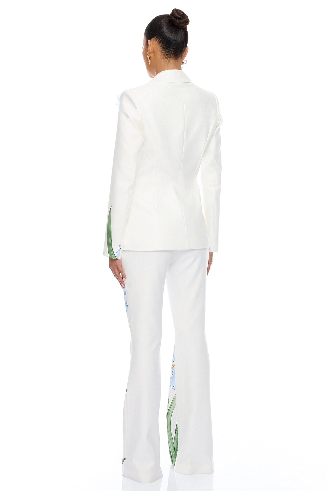 Floral Fantasy Crepe Blazer Pant Set - Blue/combo