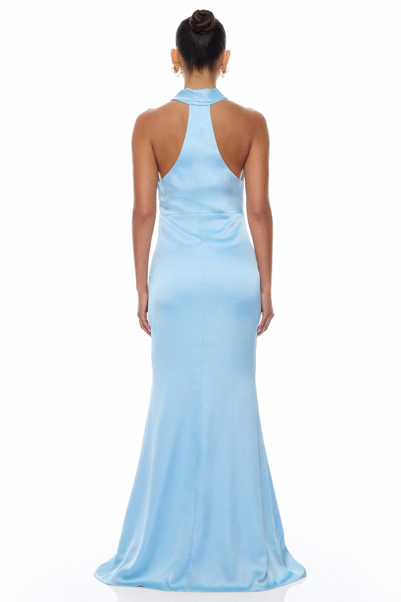 Laena Satin Draped Maxi Dress - Light Blue