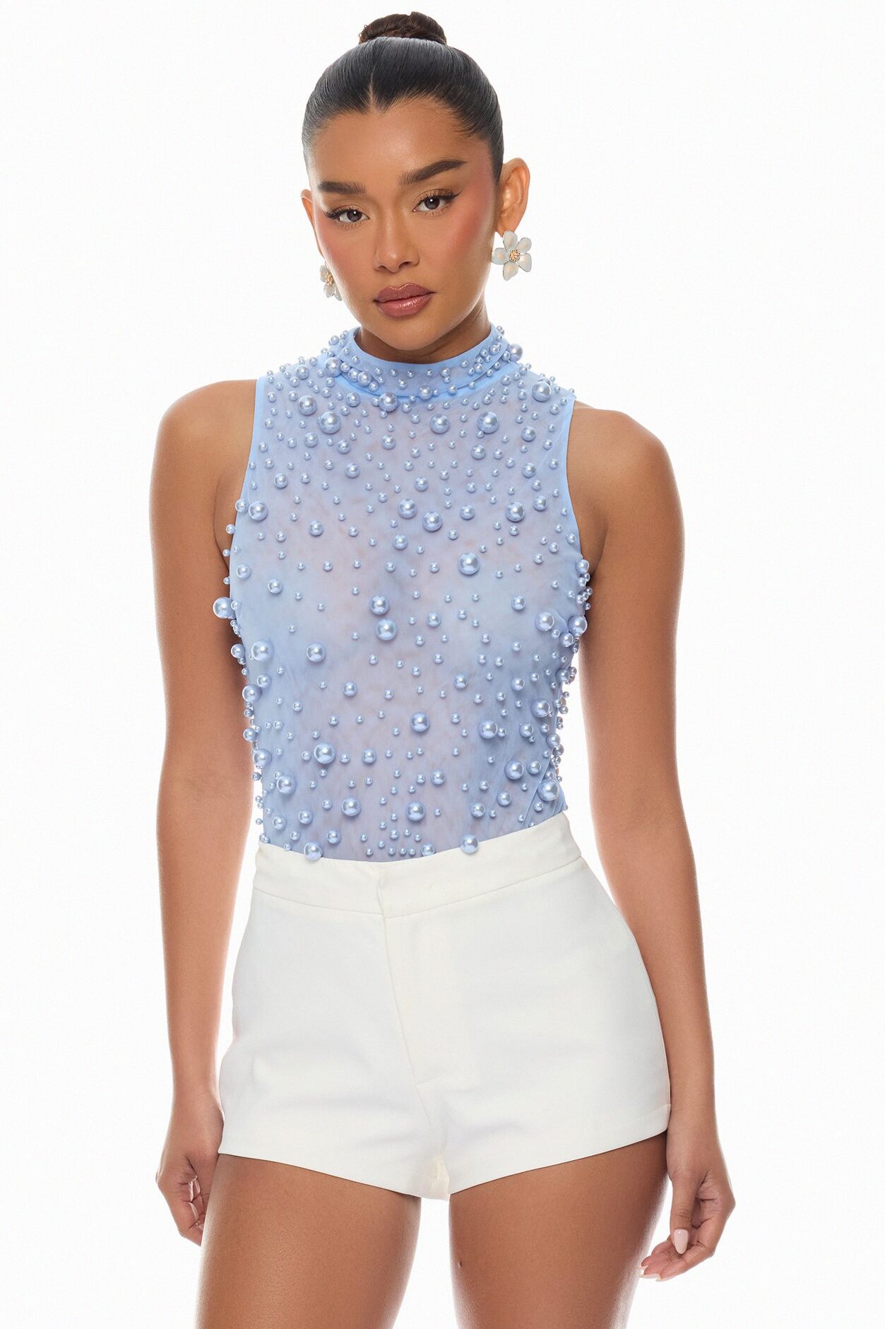 Pure Bliss Sheer Pearl Bodysuit - Light Blue