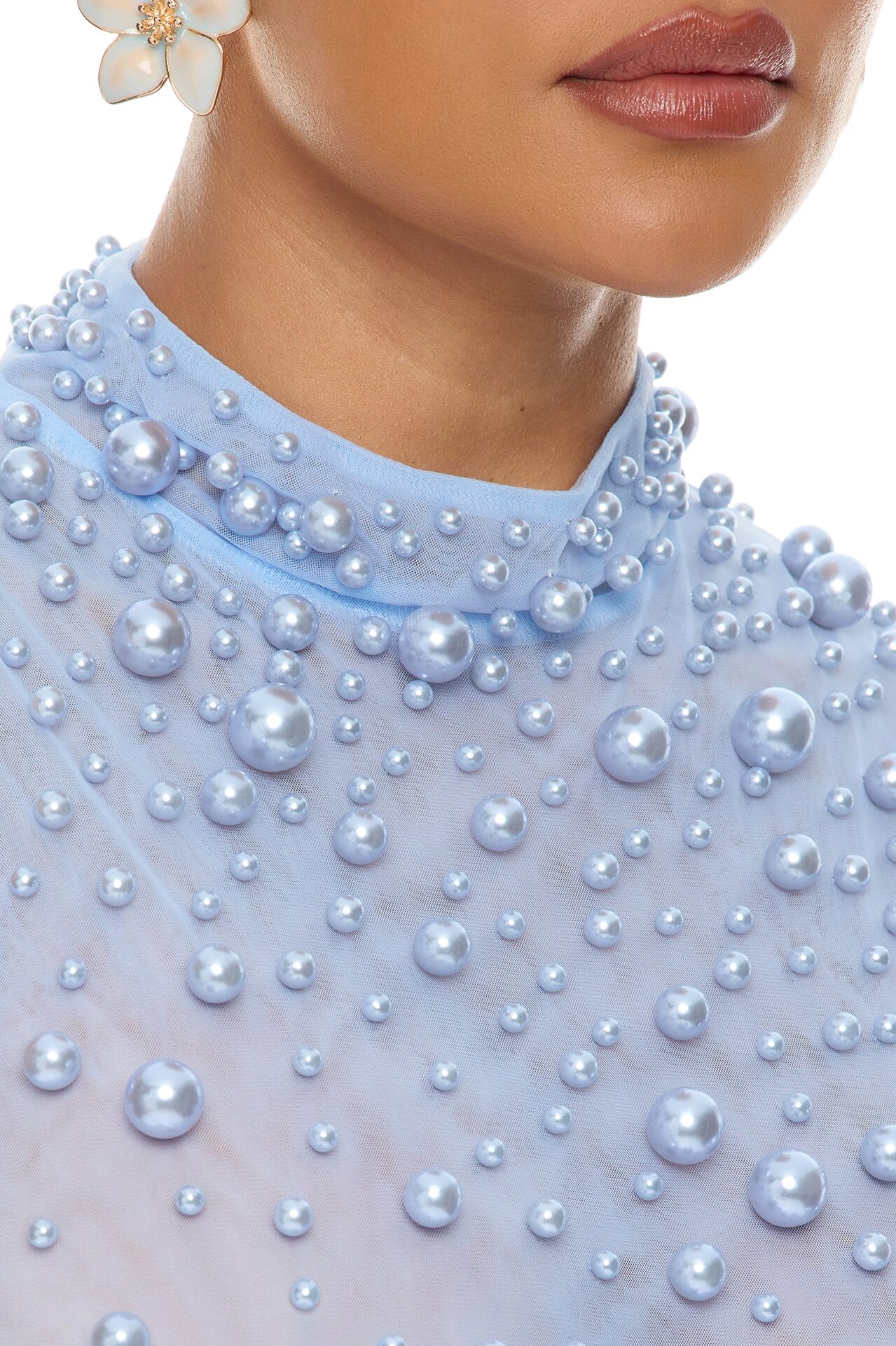 Pure Bliss Sheer Pearl Bodysuit - Light Blue