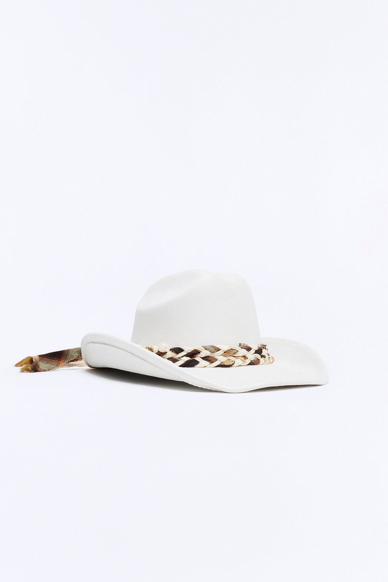 Saddle Up Faux Suede Braided Cowboy Hat - Ivory