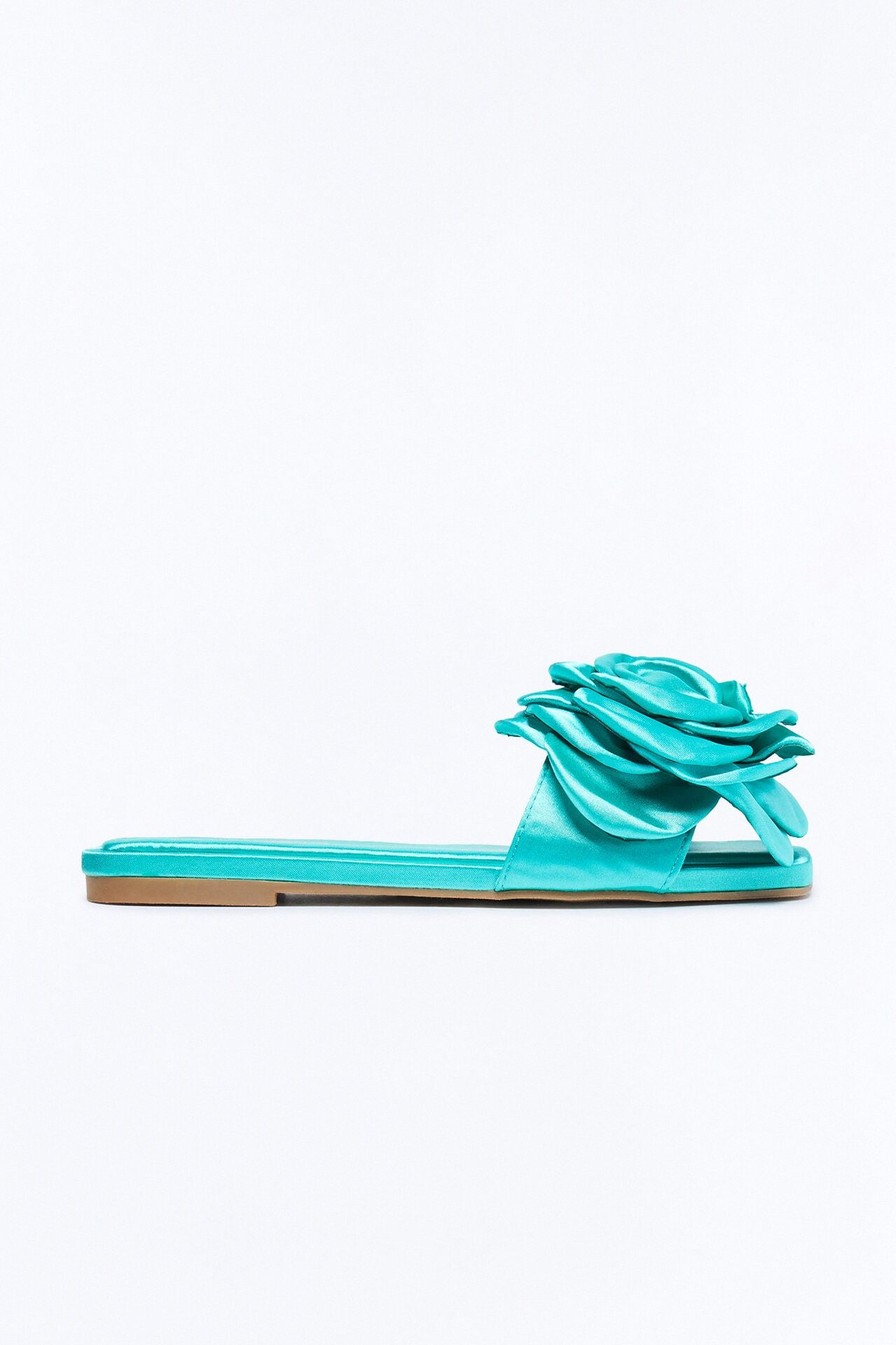 Verity Satin Flower Sandals - Turquoise
