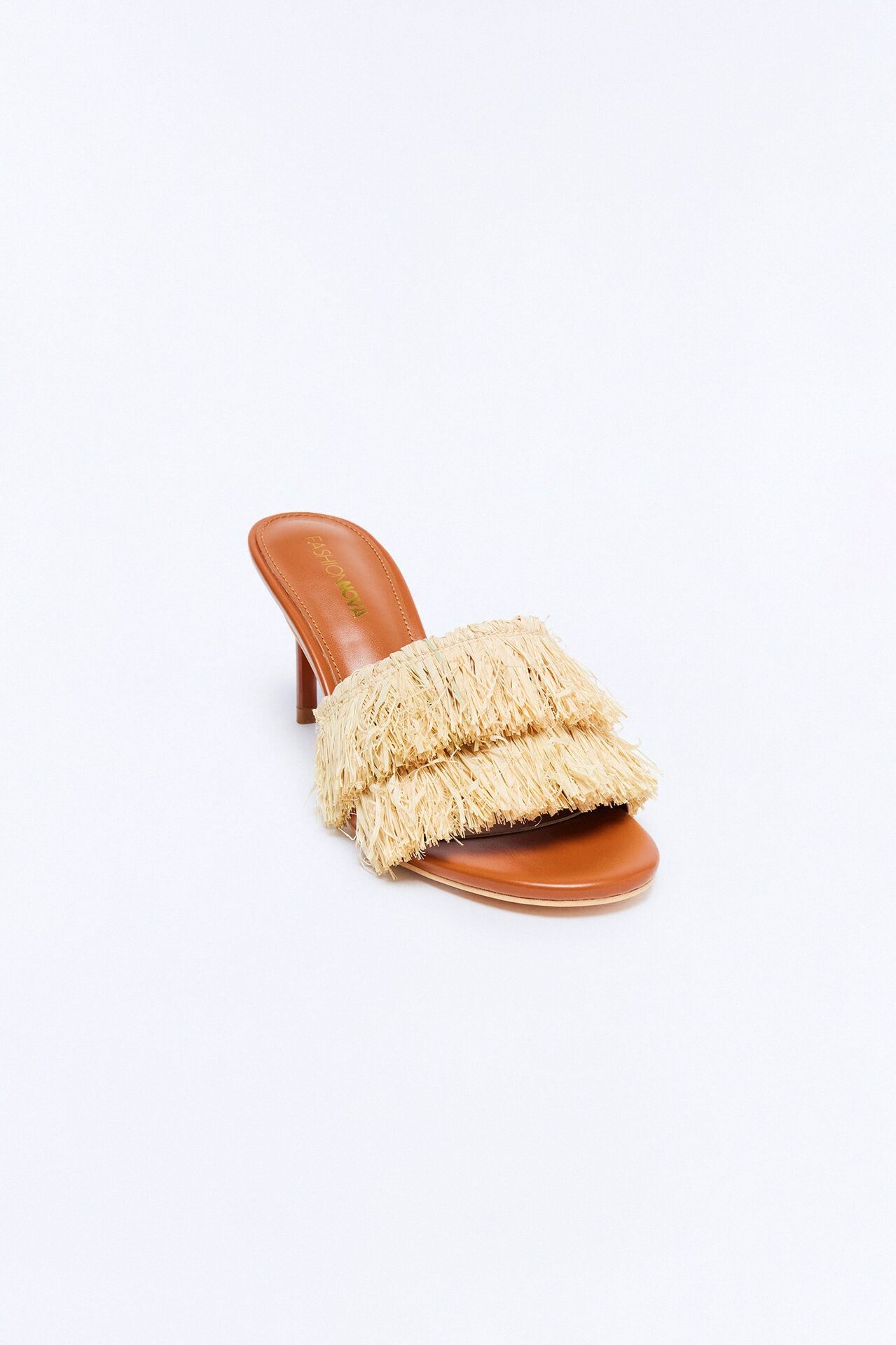 Tiki Raffia Fringe Heels - Tan