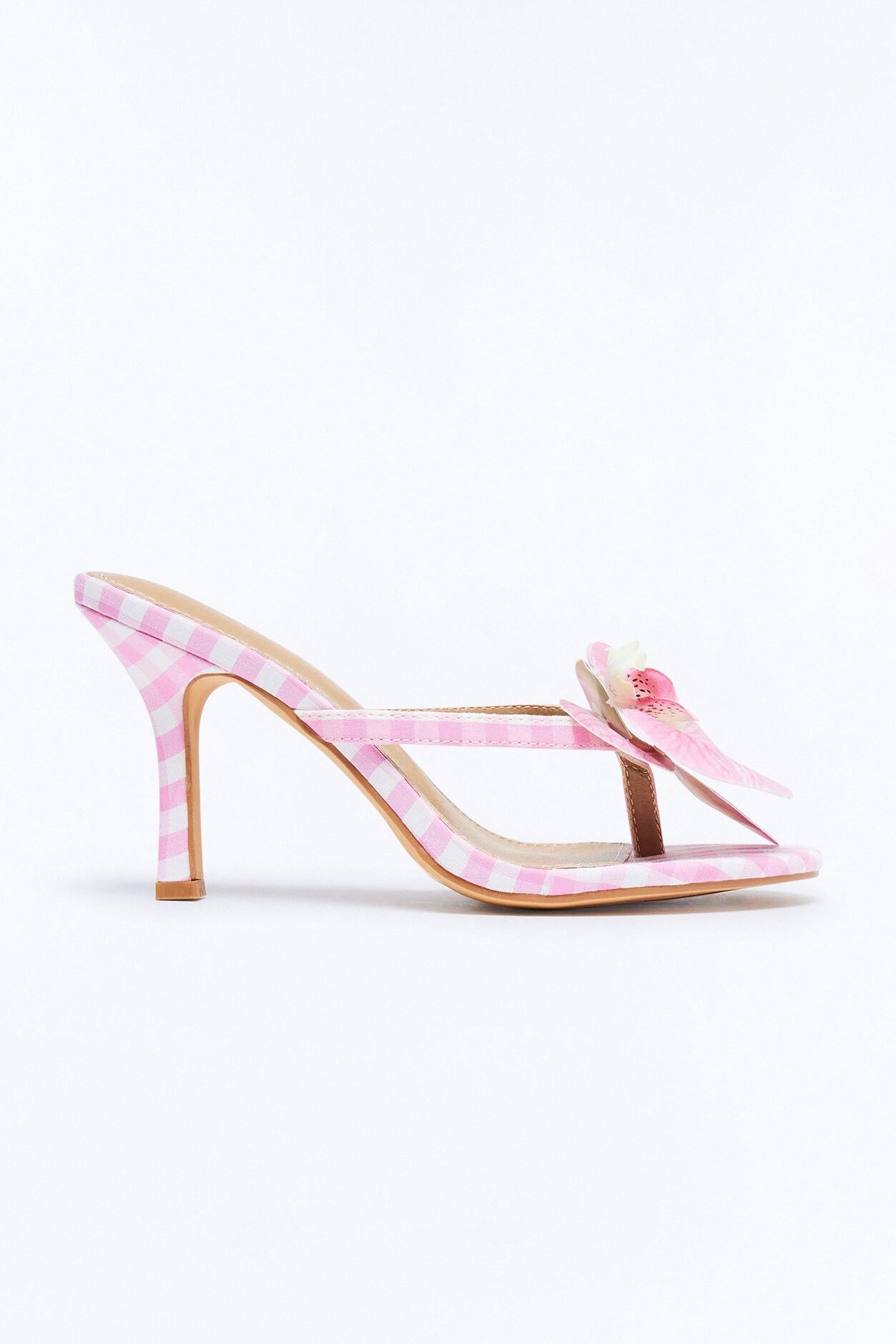 Plentiful Flower Gingham Thong Heels - Pink