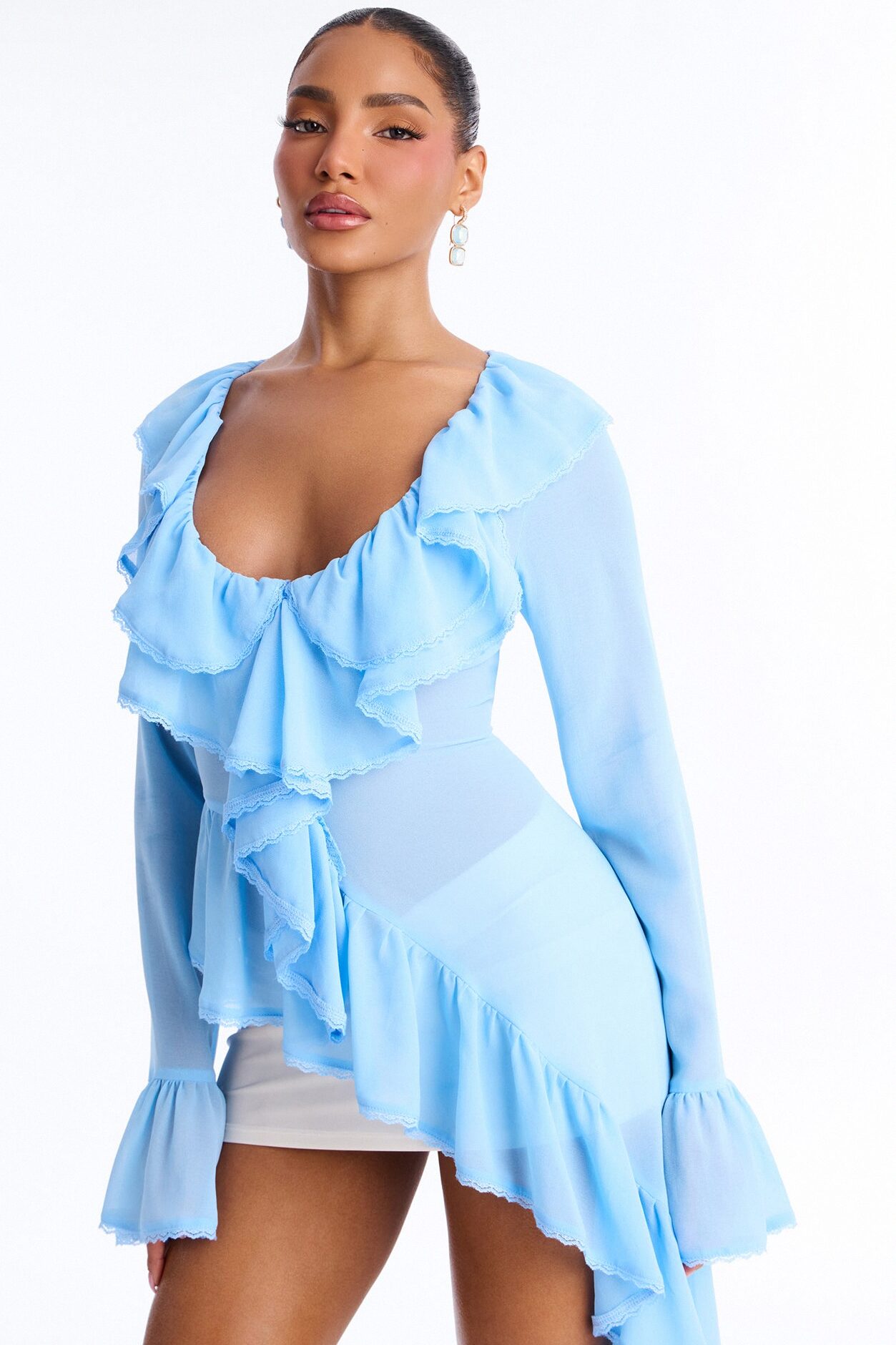 Sea Shore Ruffle Chiffon Blouse - Periwinkle