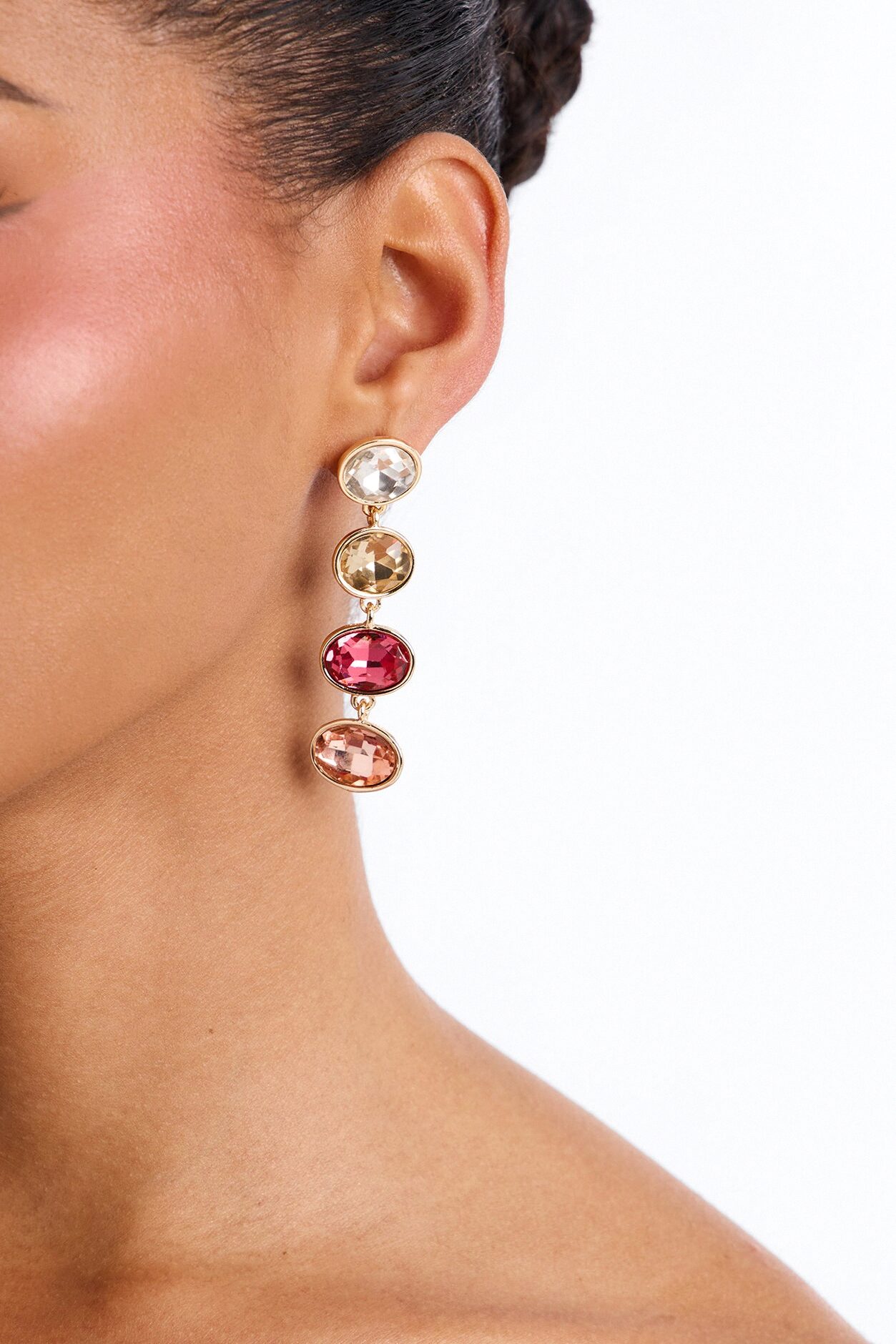 Only Fall Rhinestone Drop Earrings - Gold/Pink
