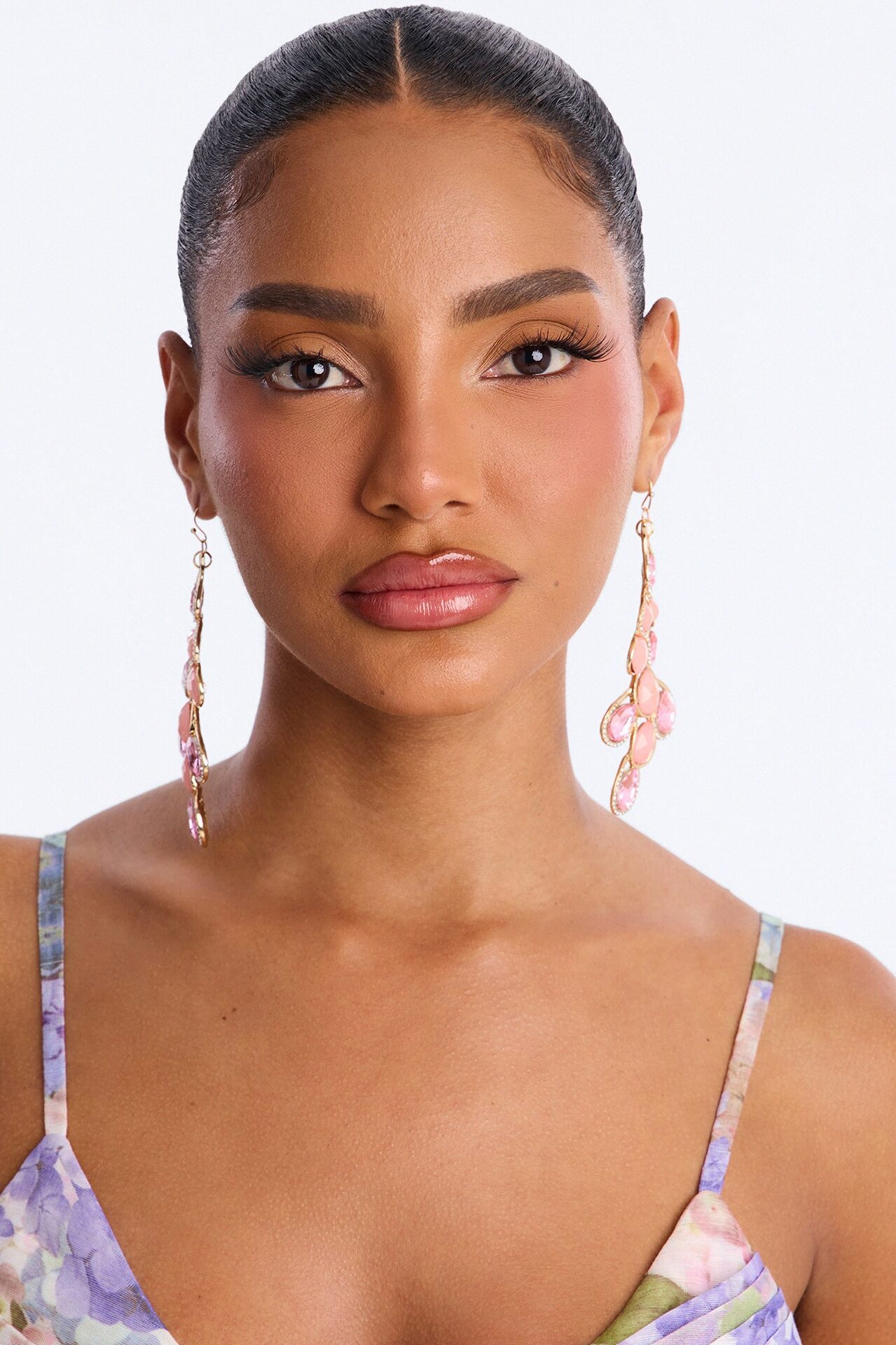 Vivienne Rhinestone Drop Earrings - Pink