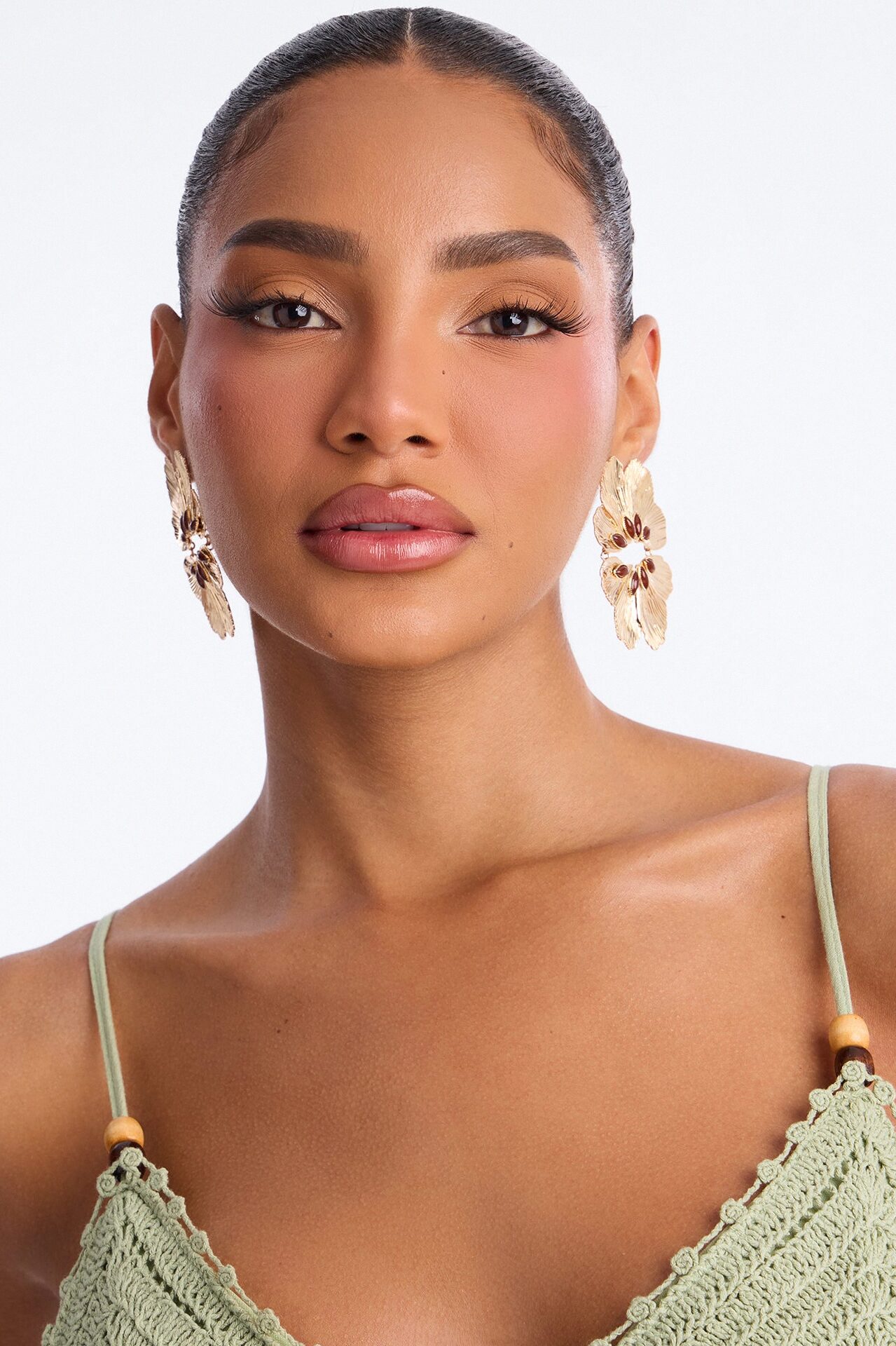 Island Glow Floral Drop Earrings - Gold/Brown